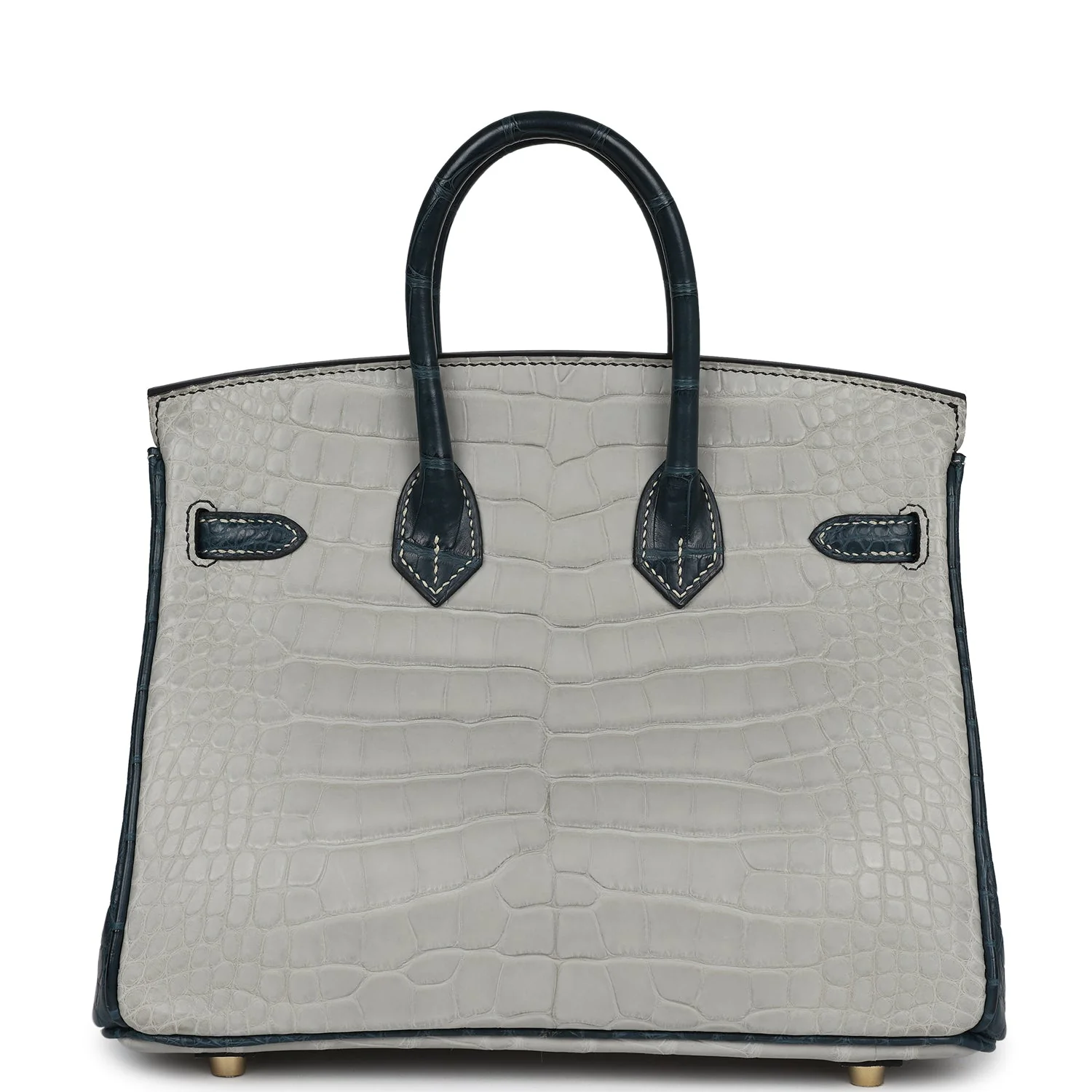 Replicate Hermes Special Order (HSS) Birkin 25 Gris Perle and Vert Rousseau Matte Alligator Brushed Gold Hardware(1:1 replica)