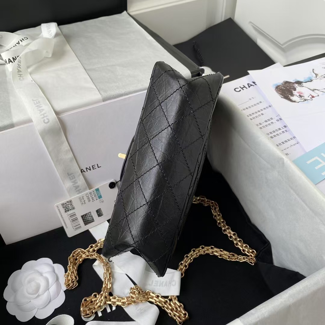 Replicate Chanel 23A Classic Mini 2.55 Flap Bag Black Distressed Calfskin Gold Hardware(1:1 replica)