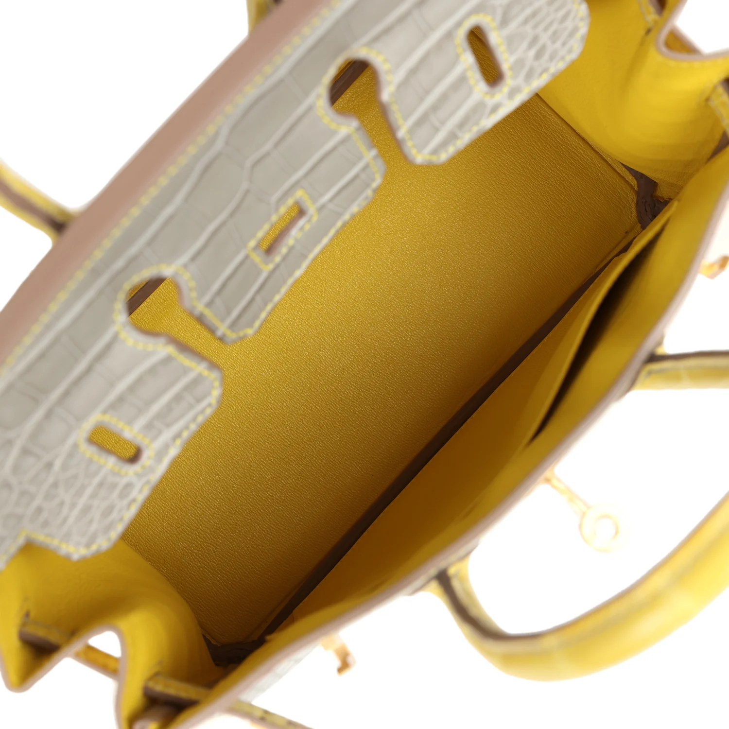 Replicate Hermes Special Order (HSS) Birkin 25 Gris Perle and Mimosa Matte Alligator Brushed Gold Hardware(1:1 replica)