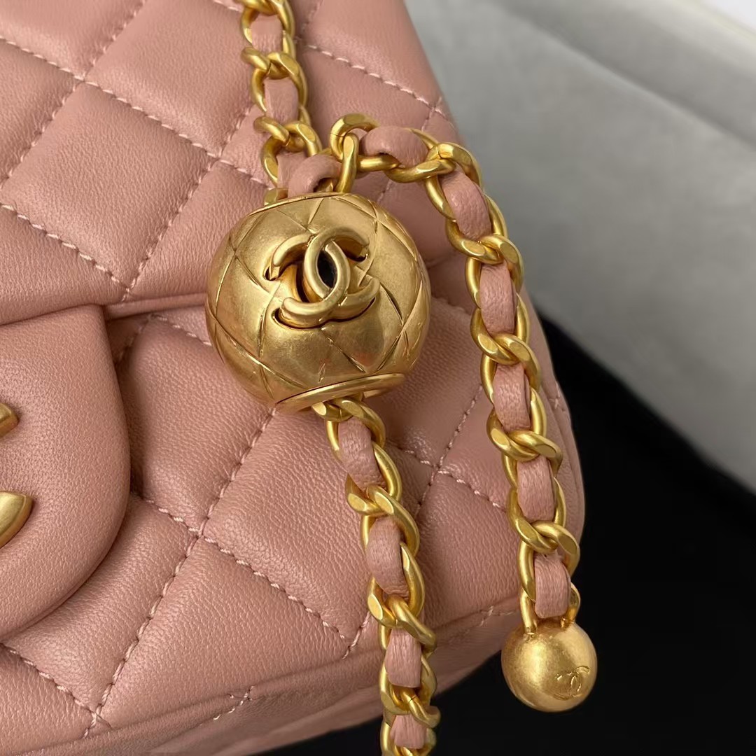 Replicate Chanel 23C AS1786 Mini Square Pearl Embossed Flap Bag Antique Gold Hardware Dark Pink(1:1 replica)