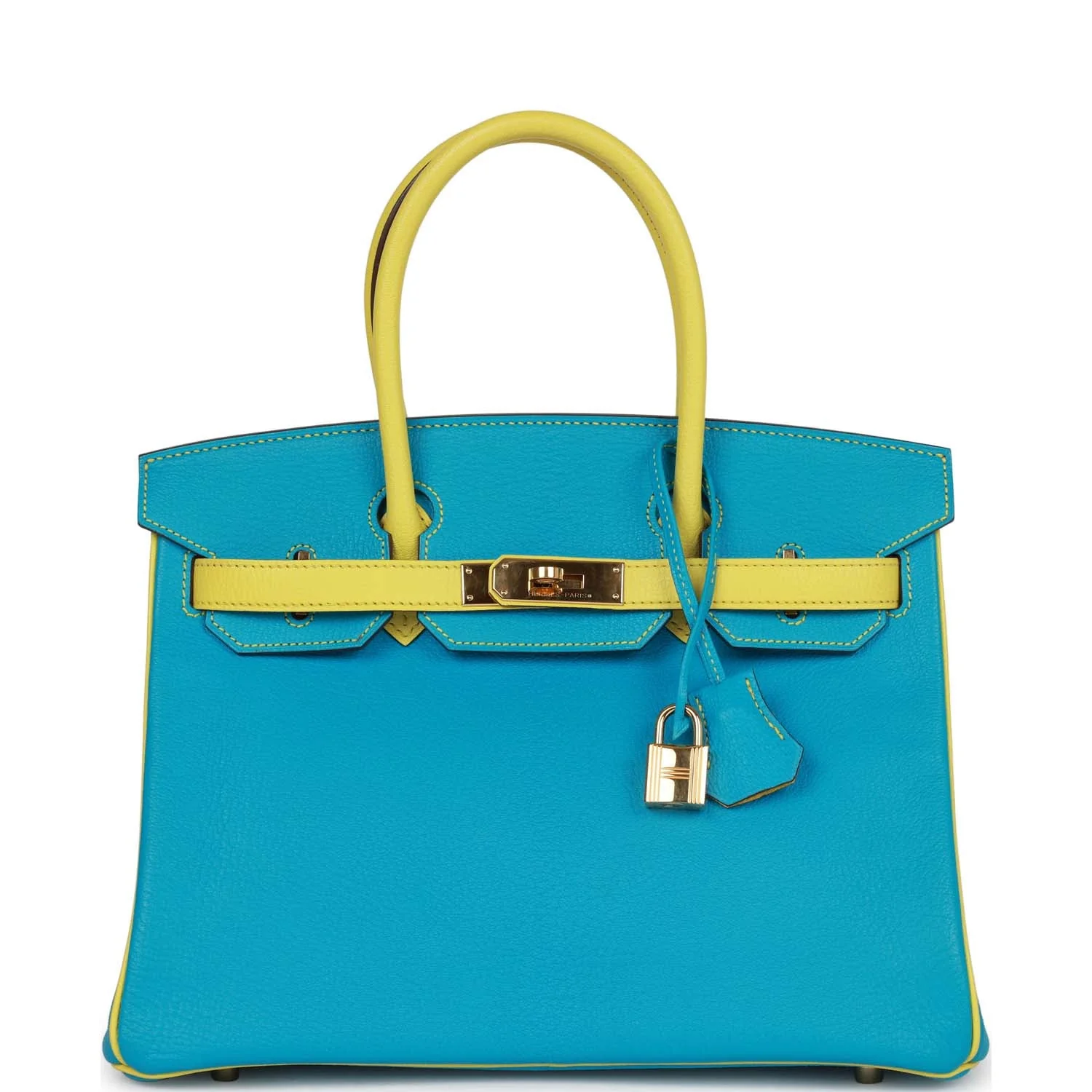 Replicate Hermes Special Order (HSS) Birkin 30 Bleu Turquoise and Lime Chevre Gold Hardware(1:1 replica)