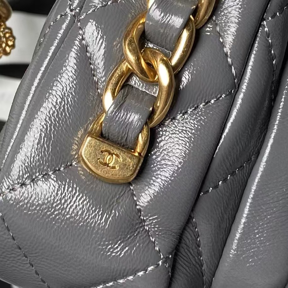 Replicate Chanel 24A AS4992 Mini Shiny Lambskin Flap Bag with Top Handle Grey(1:1 replica)