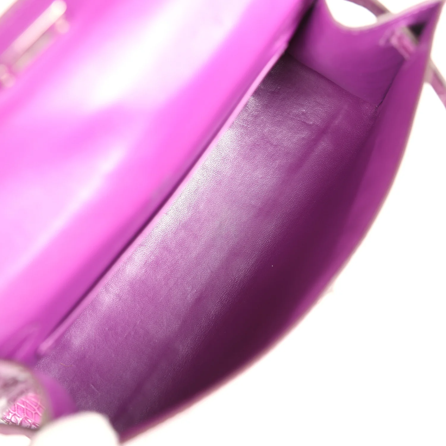 Replicate Hermes Kelly Pochette Violet Shiny Niloticus Crocodile Palladium Hardware(1:1 replica)