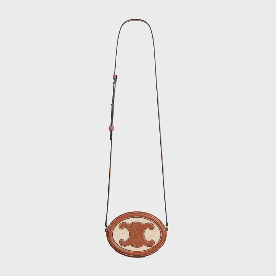 Replicate CROSSBODY OVAL PURSE CUIR TRIOMPHE IN TEXTILE AND CALFSKIN NATURAL / TAN(1:1 replica)