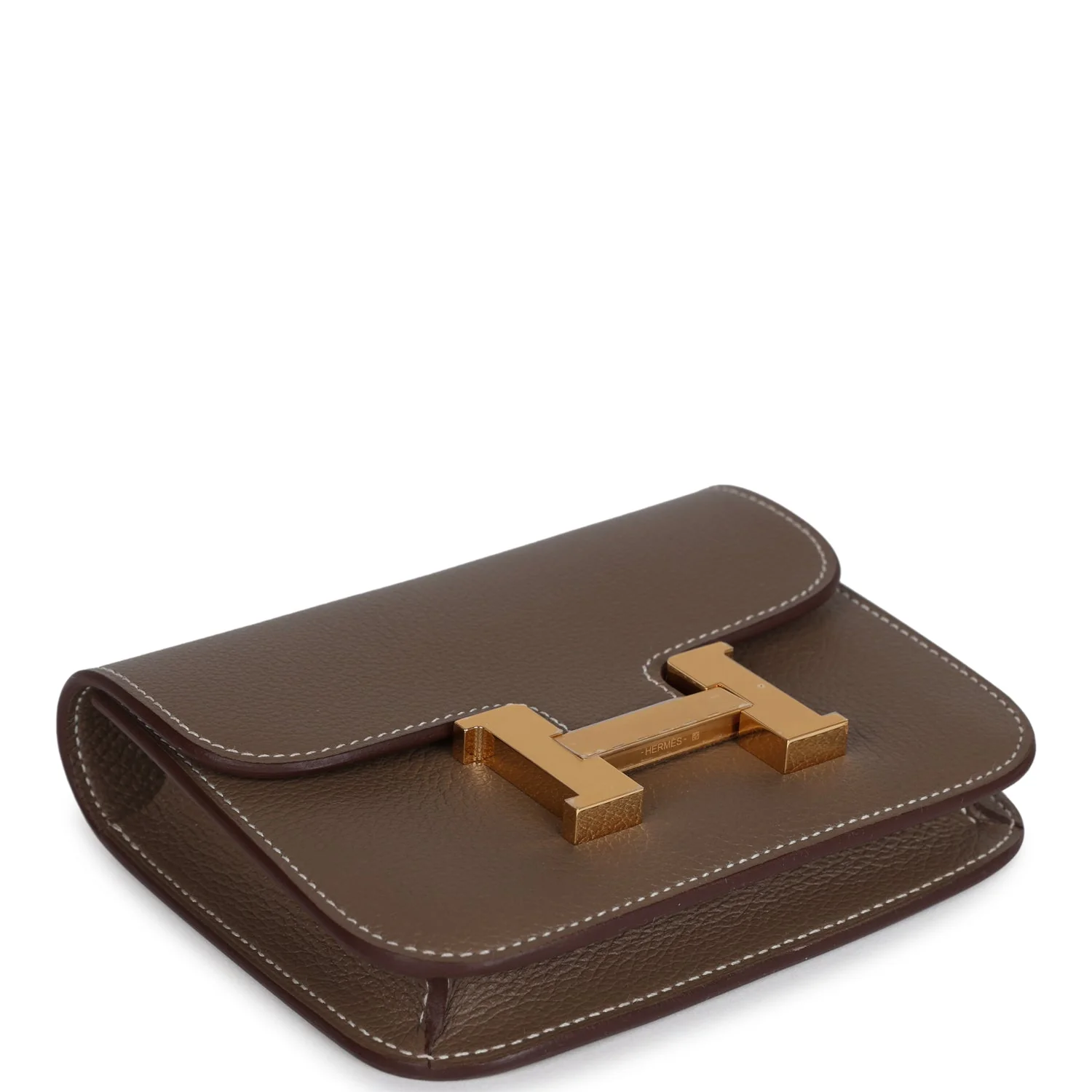 Replicate Hermes Constance Slim Wallet Etoupe Evercolor Gold Hardware(1:1 replica)
