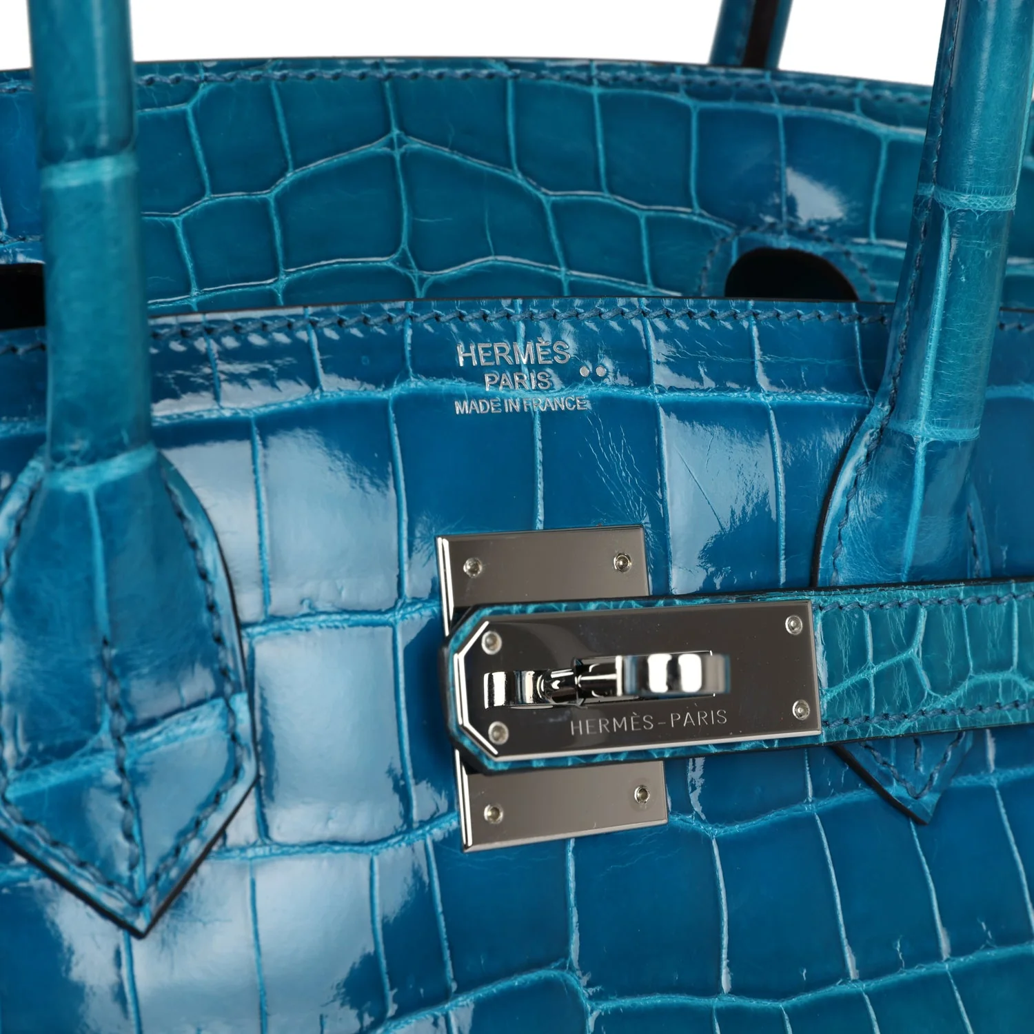 Replicate Hermes Birkin 30 Bleu Izmir Shiny Niloticus Crocodile Palladium Hardware(1:1 replica)
