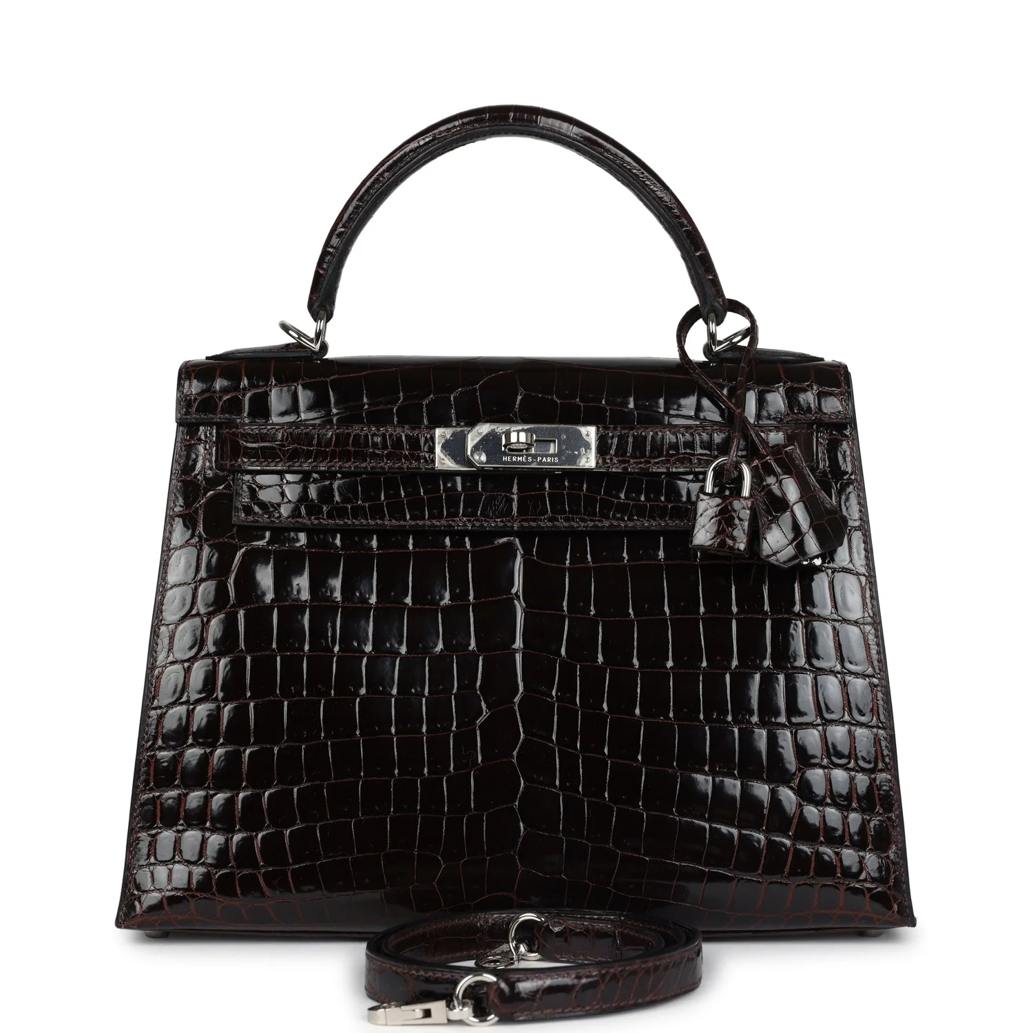 Replicate Hermes Kelly Sellier 28 Cocoan Shiny Niloticus Crocodile Palladium Hardware(1:1 replica)