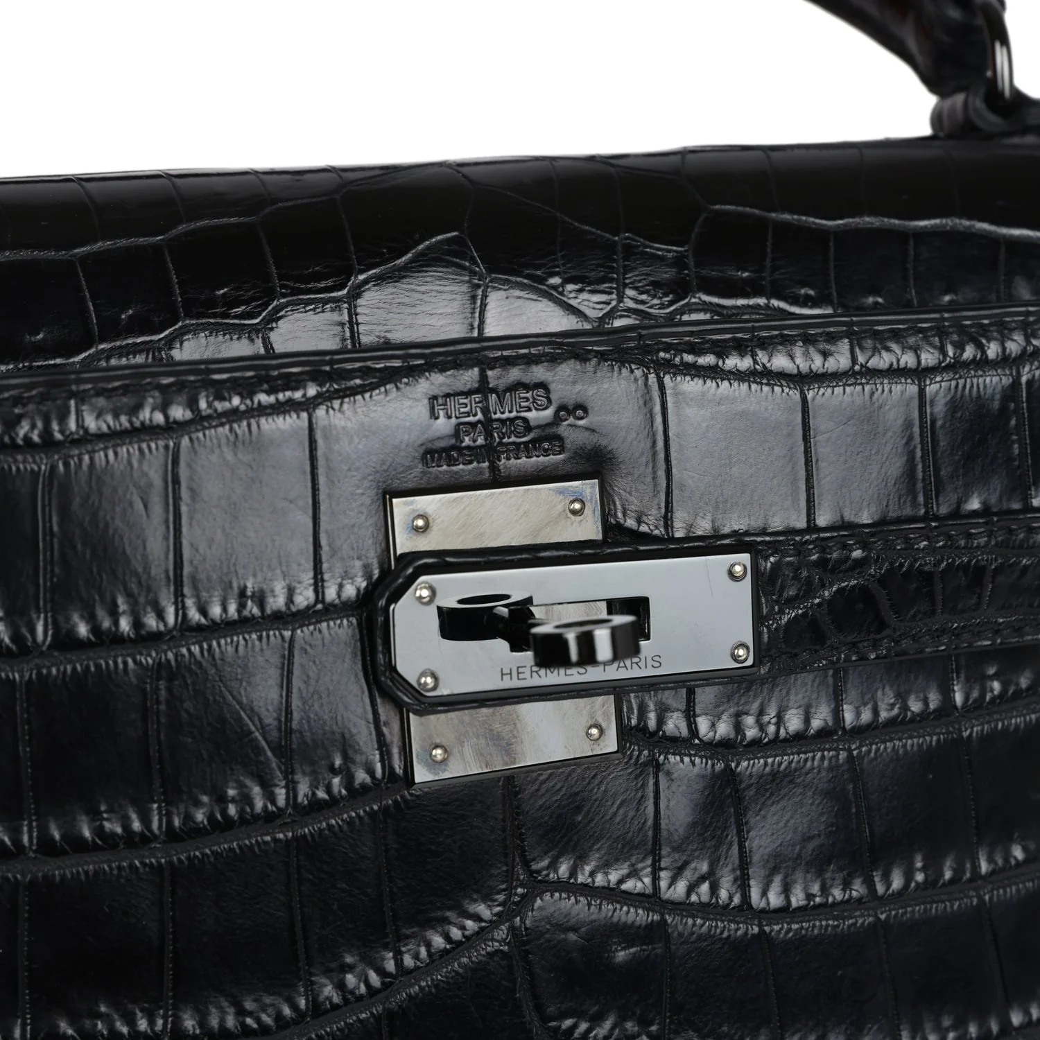 Replicate Hermes Kelly Retourne 32 SO Black Matte Niloticus Crocodile Black Hardware(1:1 replica)