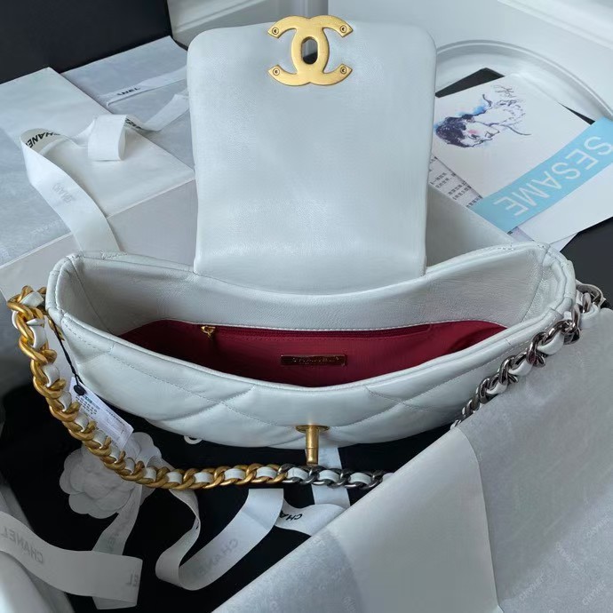 Replicate Chanel 24C AS4638 19 Hobo Bag White Lambskin Mixed Metal Hardware(1:1 replica)