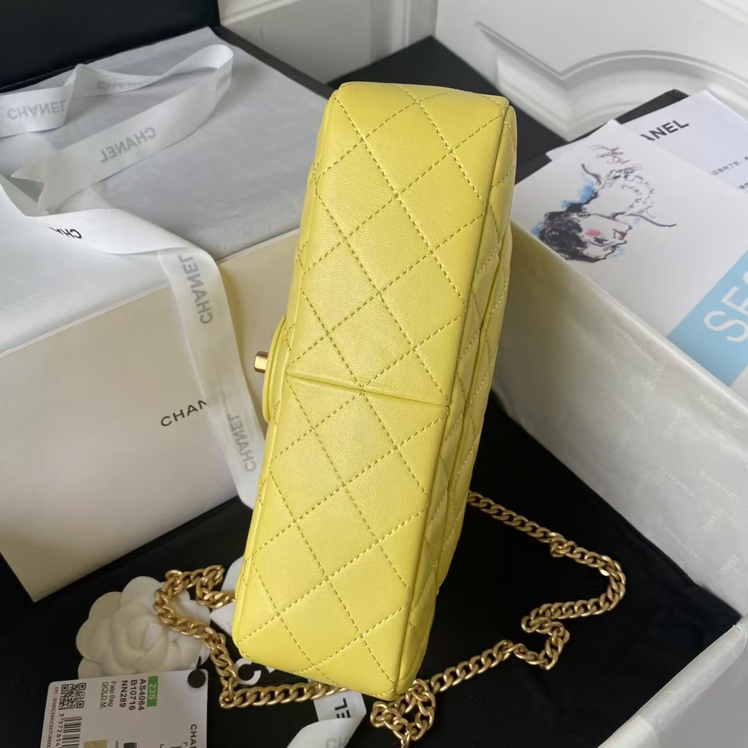 Replicate Chanel 23S AS4064 Camellia Embossed Chain Lambskin Flap Bag Yellow(1:1 replica)