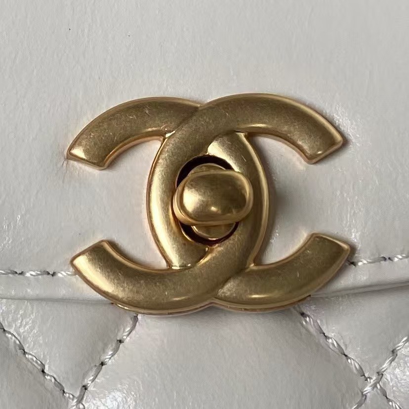 Replicate Chanel AS4416 Mini Shopping Bag Shiny Aged Calfskin Gold Tone Metal Off-White(1:1 replica)