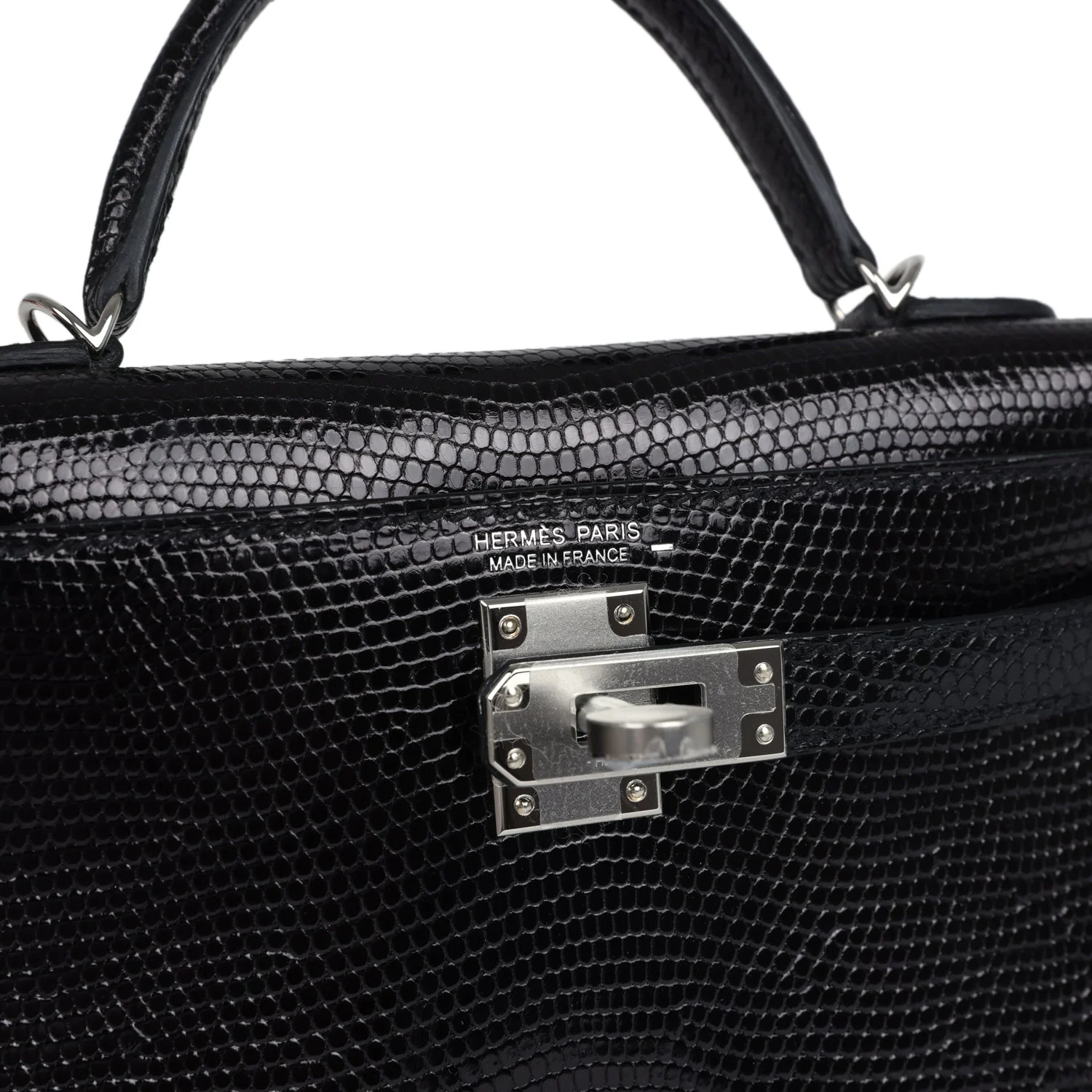 Replicate Hermes Kelly Sellier 20 Black Varanus Niloticus Lizard Palladium Hardware(1:1 replica)