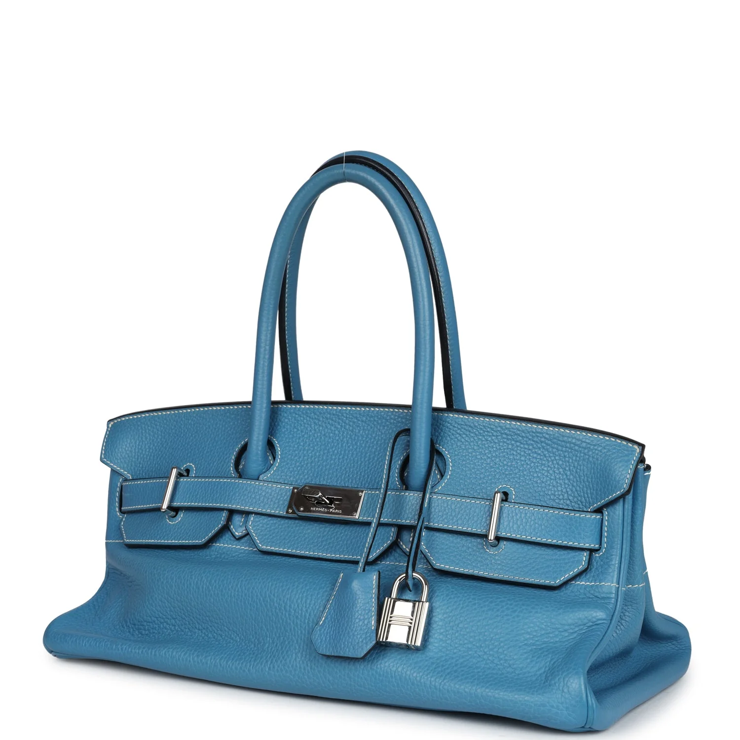 Replicate Hermes Shoulder Birkin 42 JPG Blue Jean Clemence Palladium Hardware(1:1 replica)
