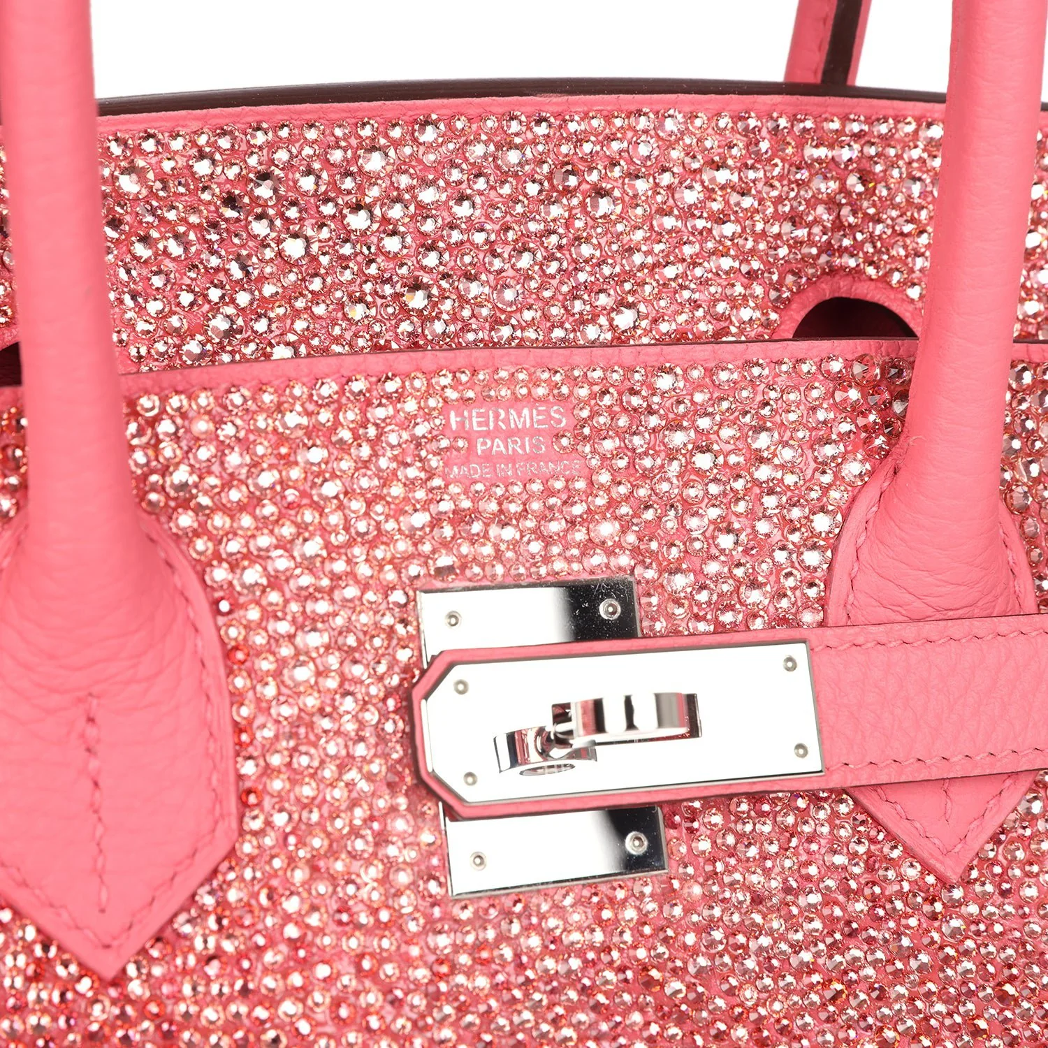 Replicate Custom Ombre Swarovski Crystal Hermes Birkin 30 Rose Azalee Clemence Palladium Hardware(1:1 replica)