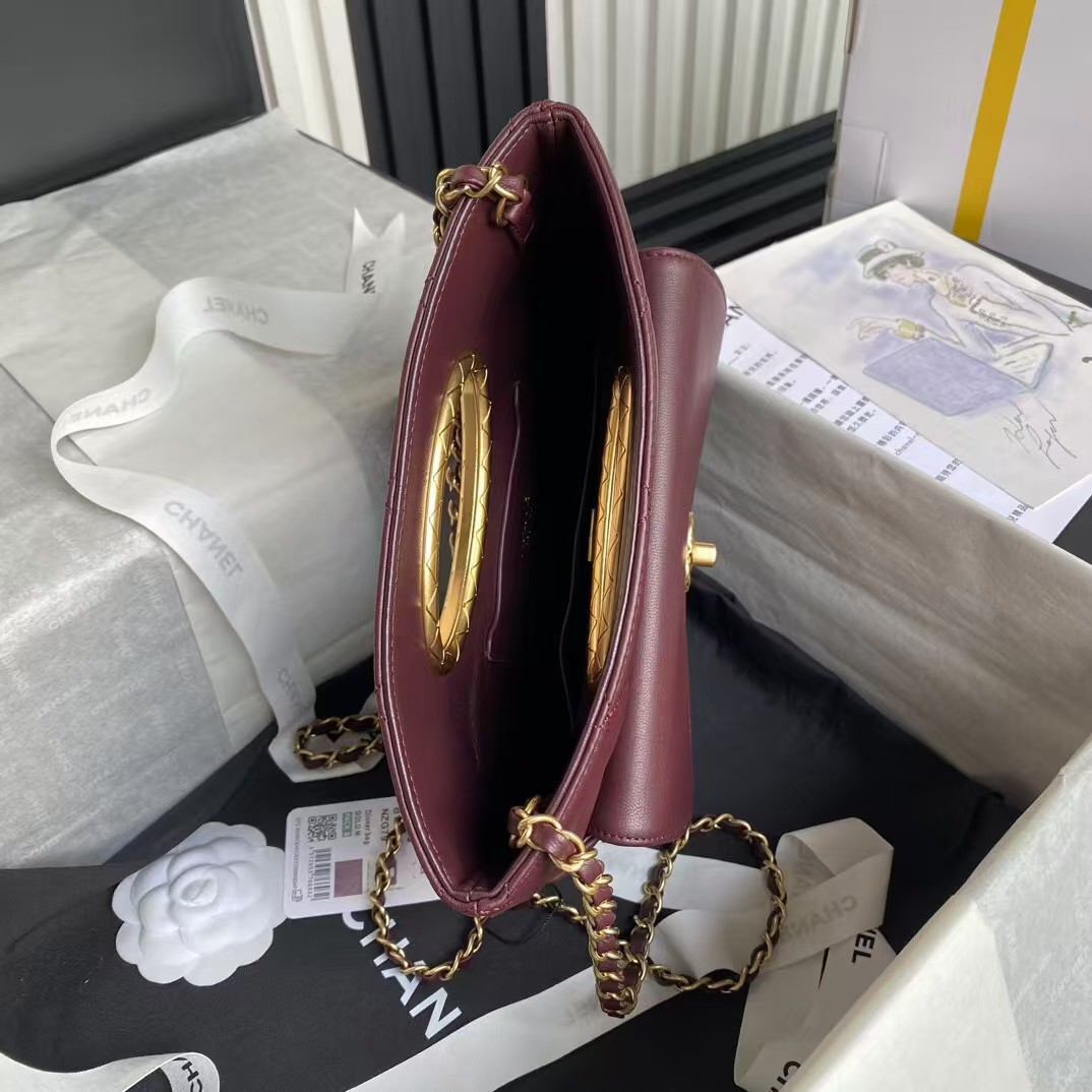Replicate Chanel 24B AS5038 Lambskin Clutch Burgundy(1:1 replica)