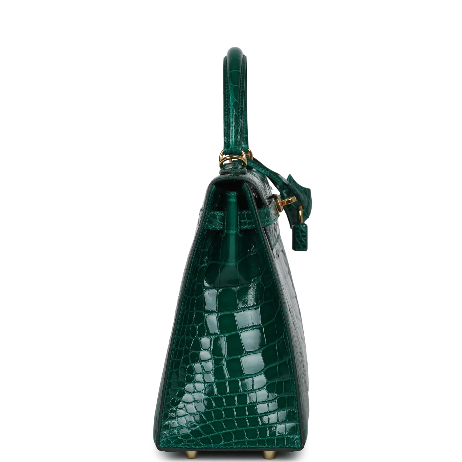 Replicate Hermes Kelly Sellier 25 Emerald Shiny Alligator Gold Hardware(1:1 replica)