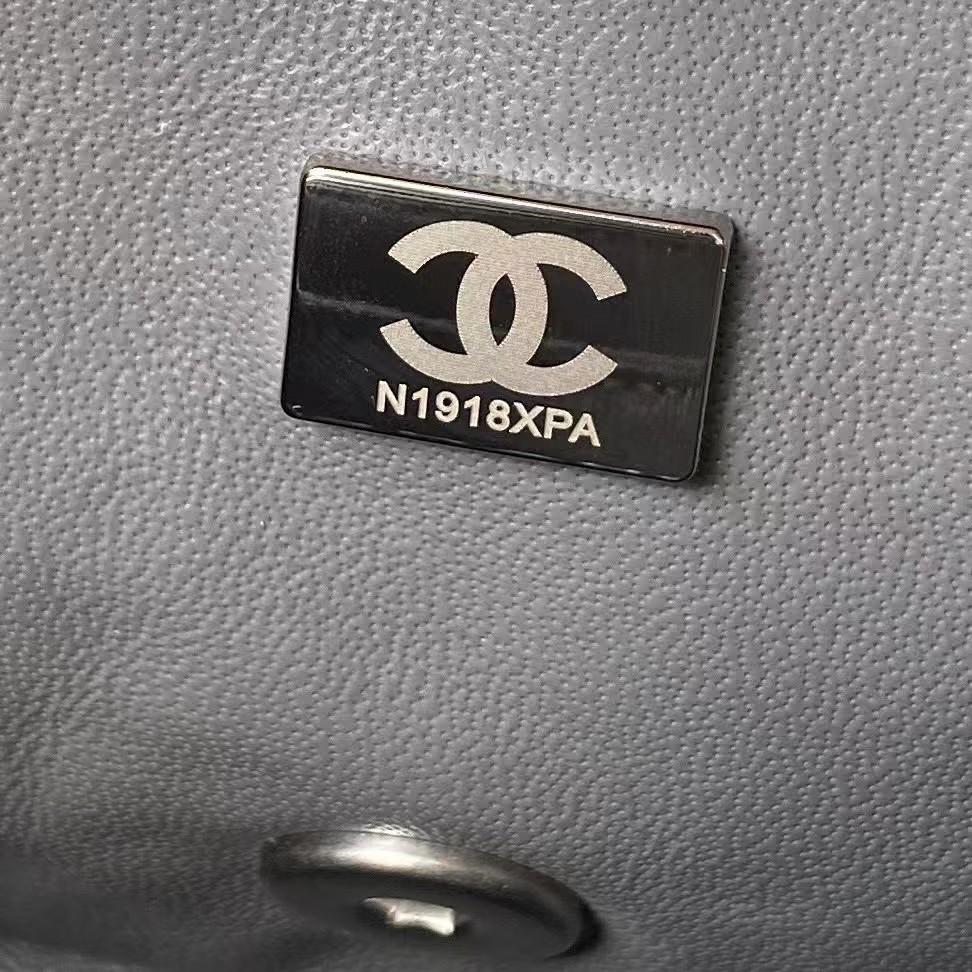 Replicate Chanel 23C AS1786 Mini Square Pearl Embossed Flap Bag Antique Silver Hardware Dark Grey(1:1 replica)