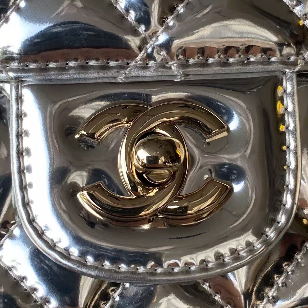 Replicate Chanel AS4647 Mini Flap Bag With Star Coin Purse Metallic Calfskin   Gold Metallic Silver(1:1 replica)