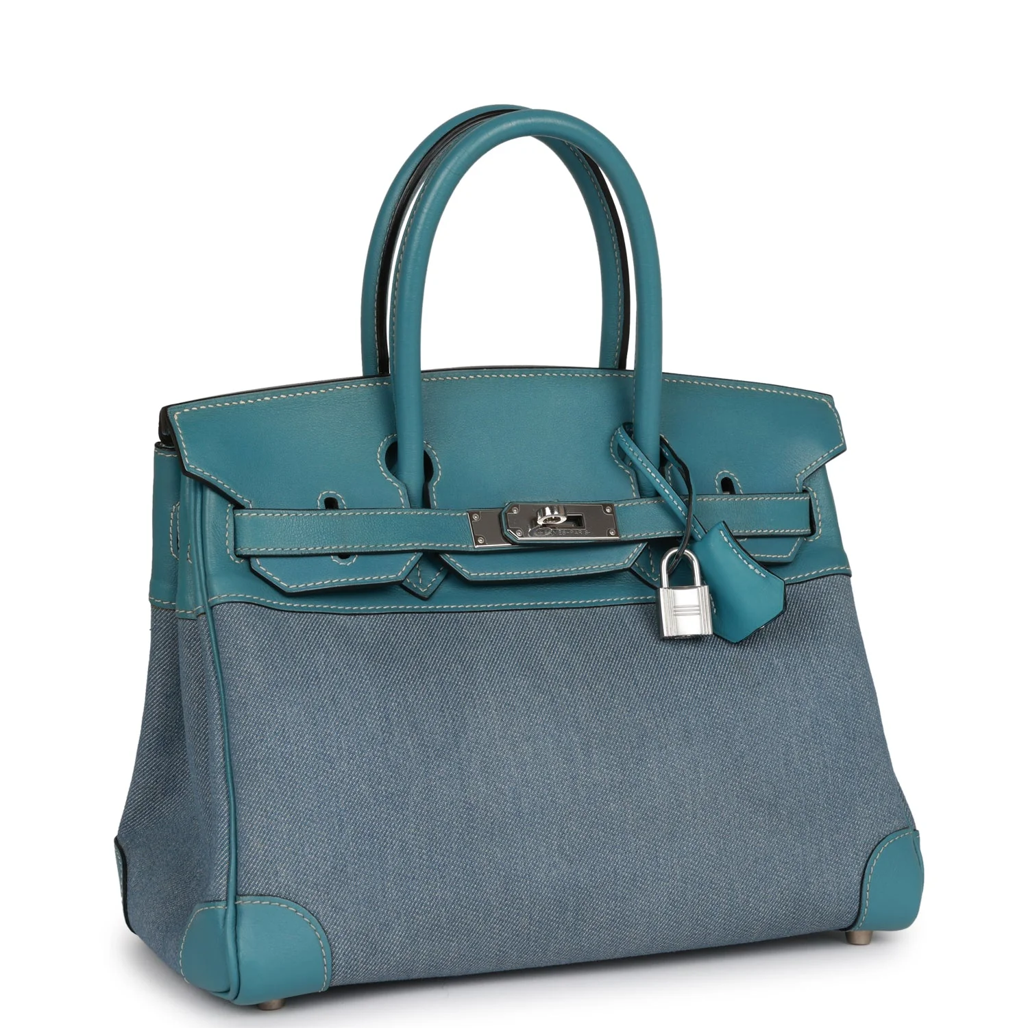 Replicate Vintage Hermes Birkin 30 Denim and Blue Jean Gulliver Palladium Hardware(1:1 replica)