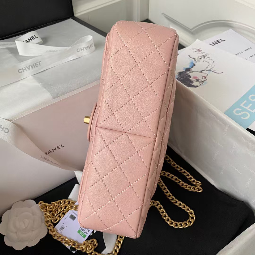 Replicate Chanel 23S AS4064 Camellia Embossed Chain Lambskin Flap Bag Light Pink(1:1 replica)