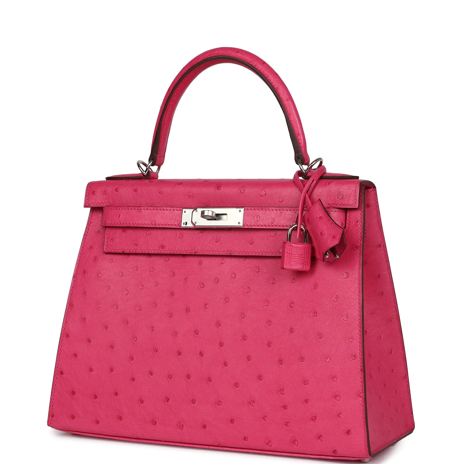 Replicate Hermes Kelly Sellier 28 Rose Tyrien Ostrich Palladium Hardware(1:1 replica)