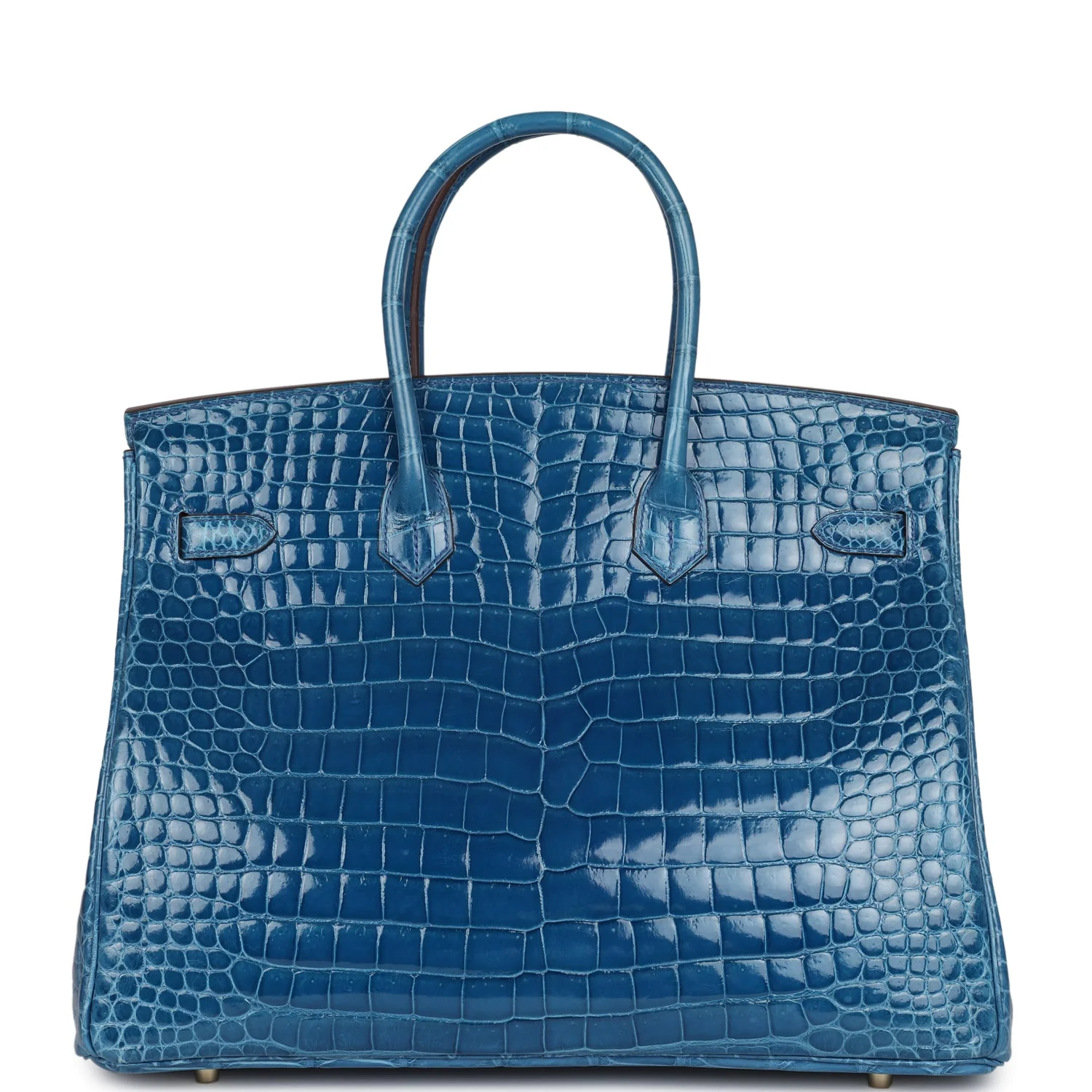 Replicate Hermes Birkin 35 Bleu Mykonos Shiny Porosus Crocodile Gold Hardware(1:1 replica)