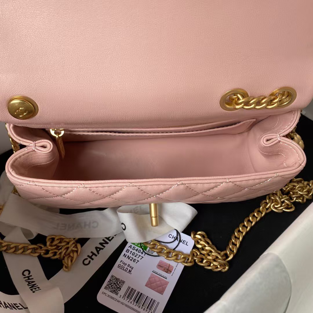 Replicate Chanel 23S AS4041 Mini Camellia Embossed Rectangular Flap Bag Antique Gold Metal Hardware Light Pink(1:1 replica)