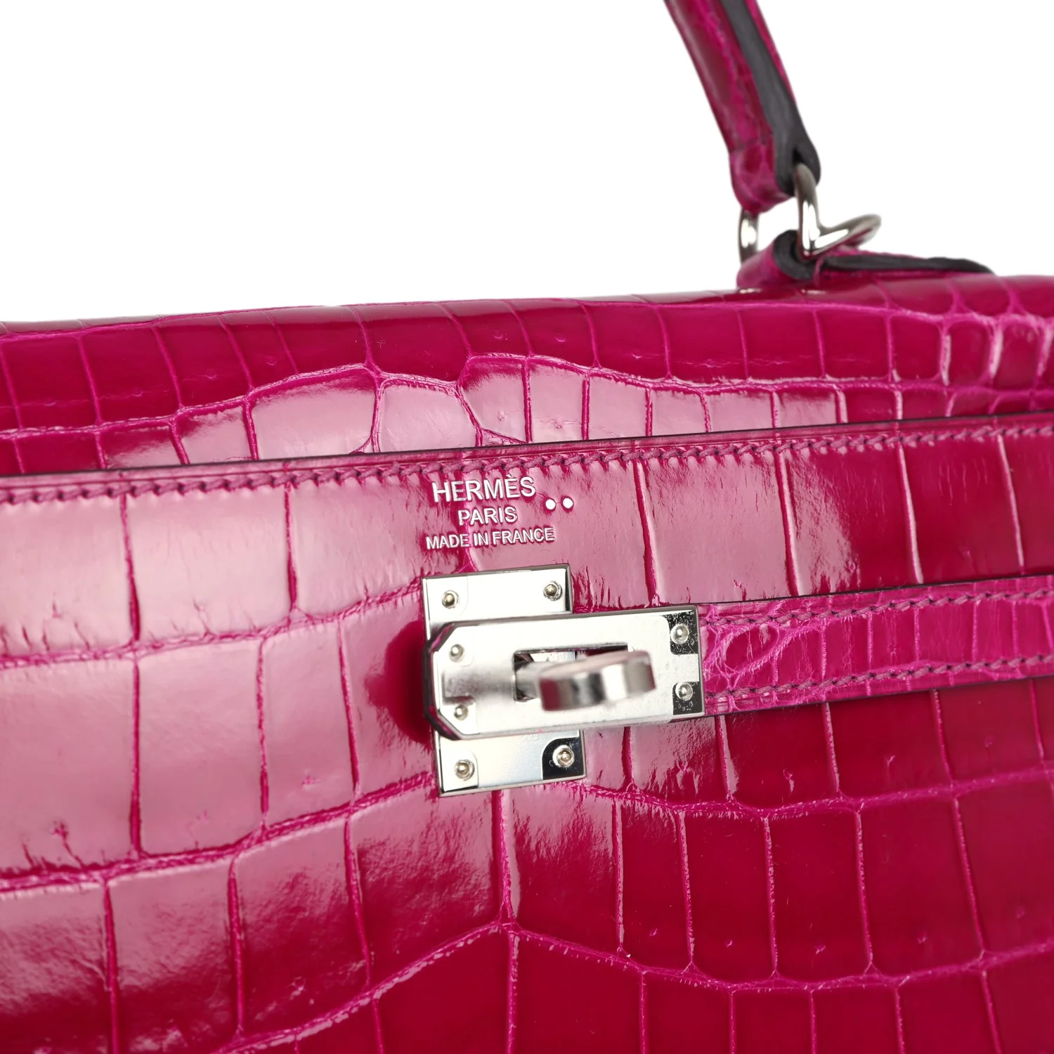Replicate Hermes Kelly Sellier 25 Rose Pourpre Shiny Niloticus Crocodile Palladium Hardware(1:1 replica)