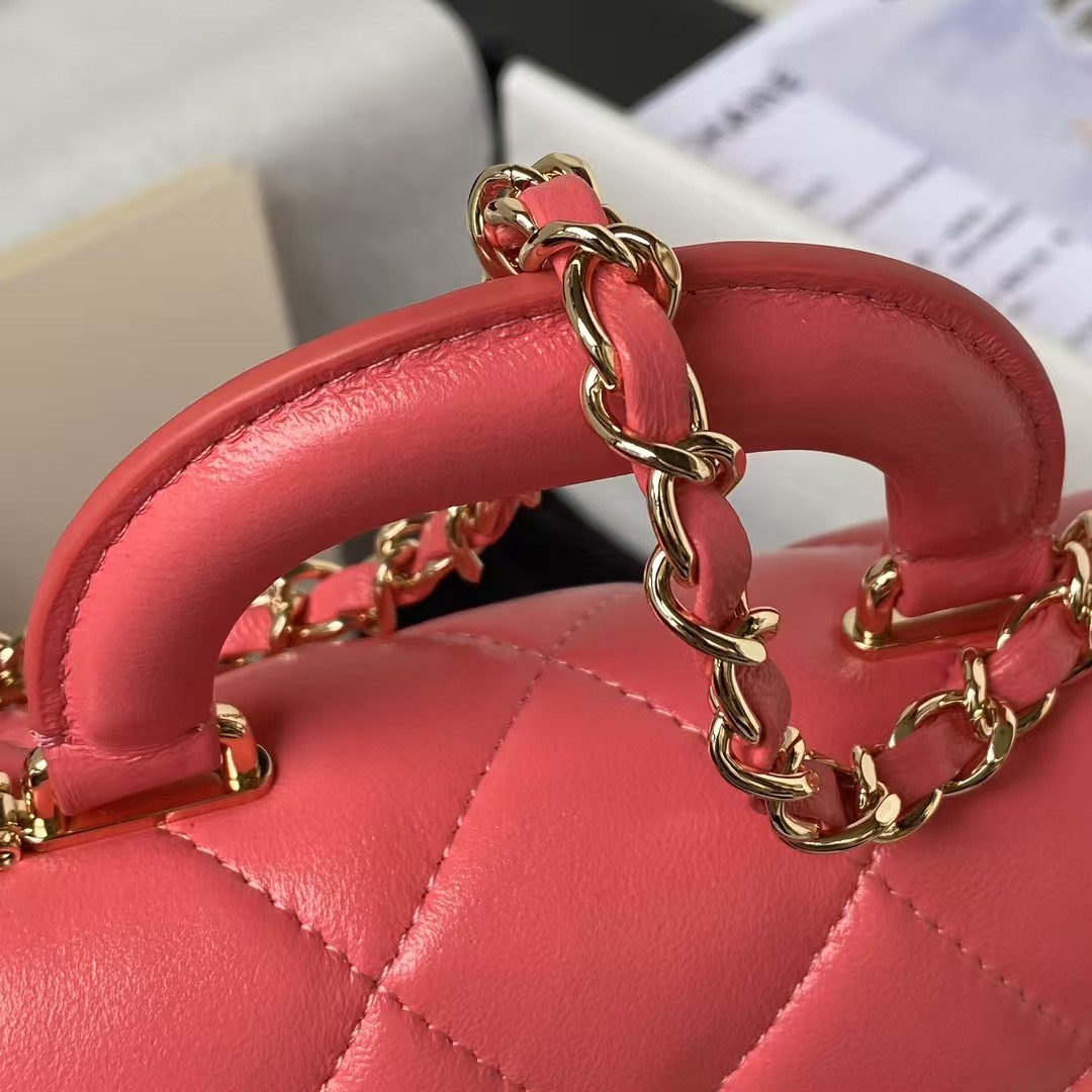 Replicate Chanel 24C AS4543 Mini Flap Bag Chain Bag Top Handle Dark Pink Lambskin(1:1 replica)