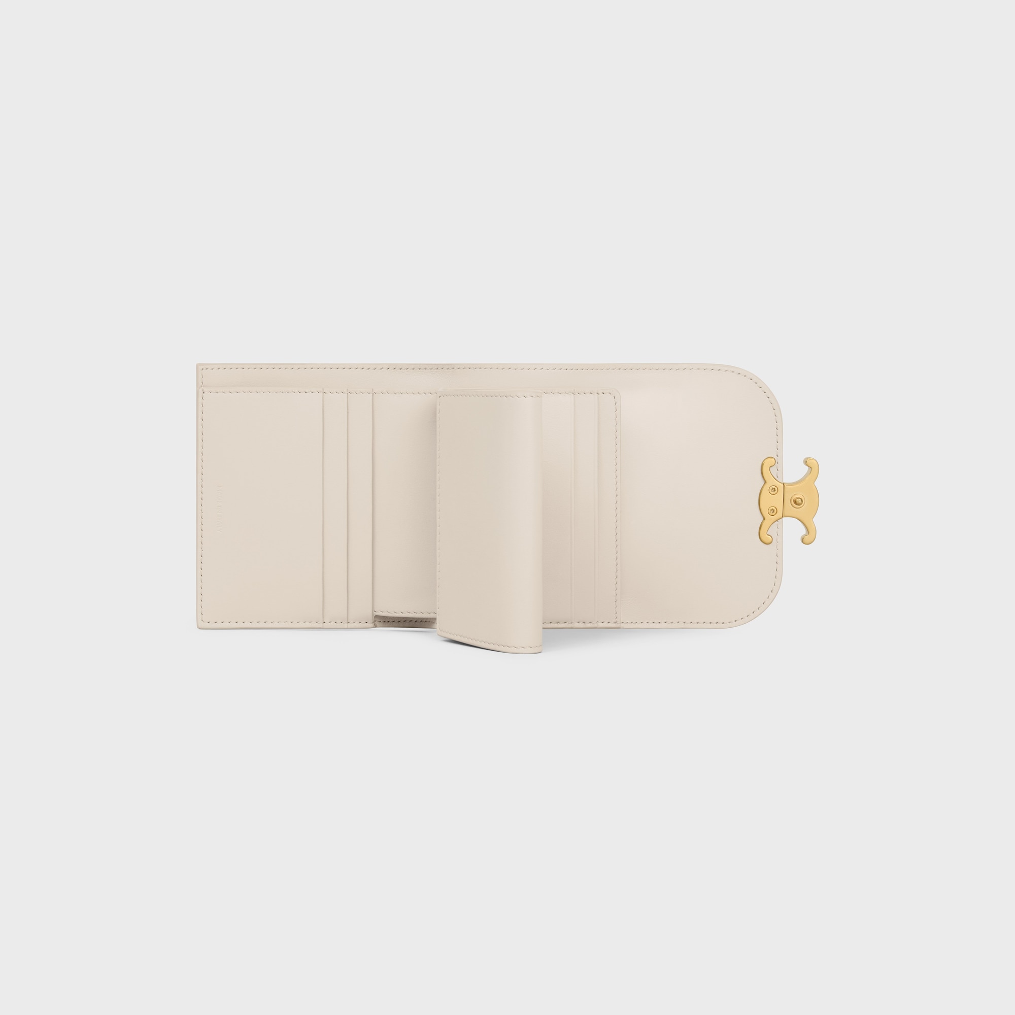 Replicate SMALL FLAP WALLER TRIOMPHE IN SHINY CALFSKIN PALE BEIGE(1:1 replica)