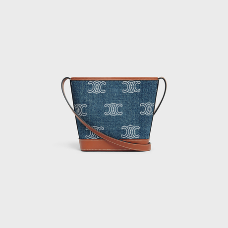 Replicate MINI BUCKET CUIR TRIOMPHE IN DENIM WITH TRIOMPHE ALL-OVER EMBROIDERY AND CALFSKIN(1:1 replica)