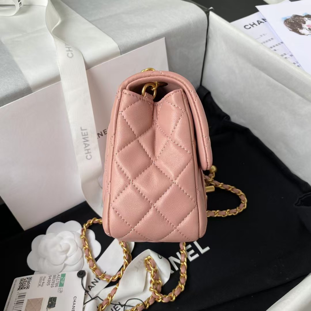 Replicate Chanel 23C AS1786 Mini Square Pearl Embossed Flap Bag Antique Gold Hardware Dark Pink(1:1 replica)
