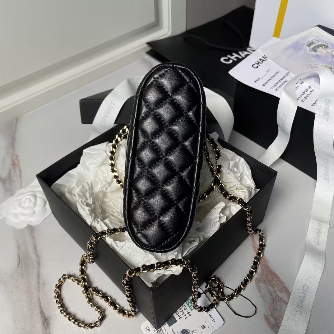 Replicate Chanel 24B AP3354 Calfskin Chain Clutch Black(1:1 replica)