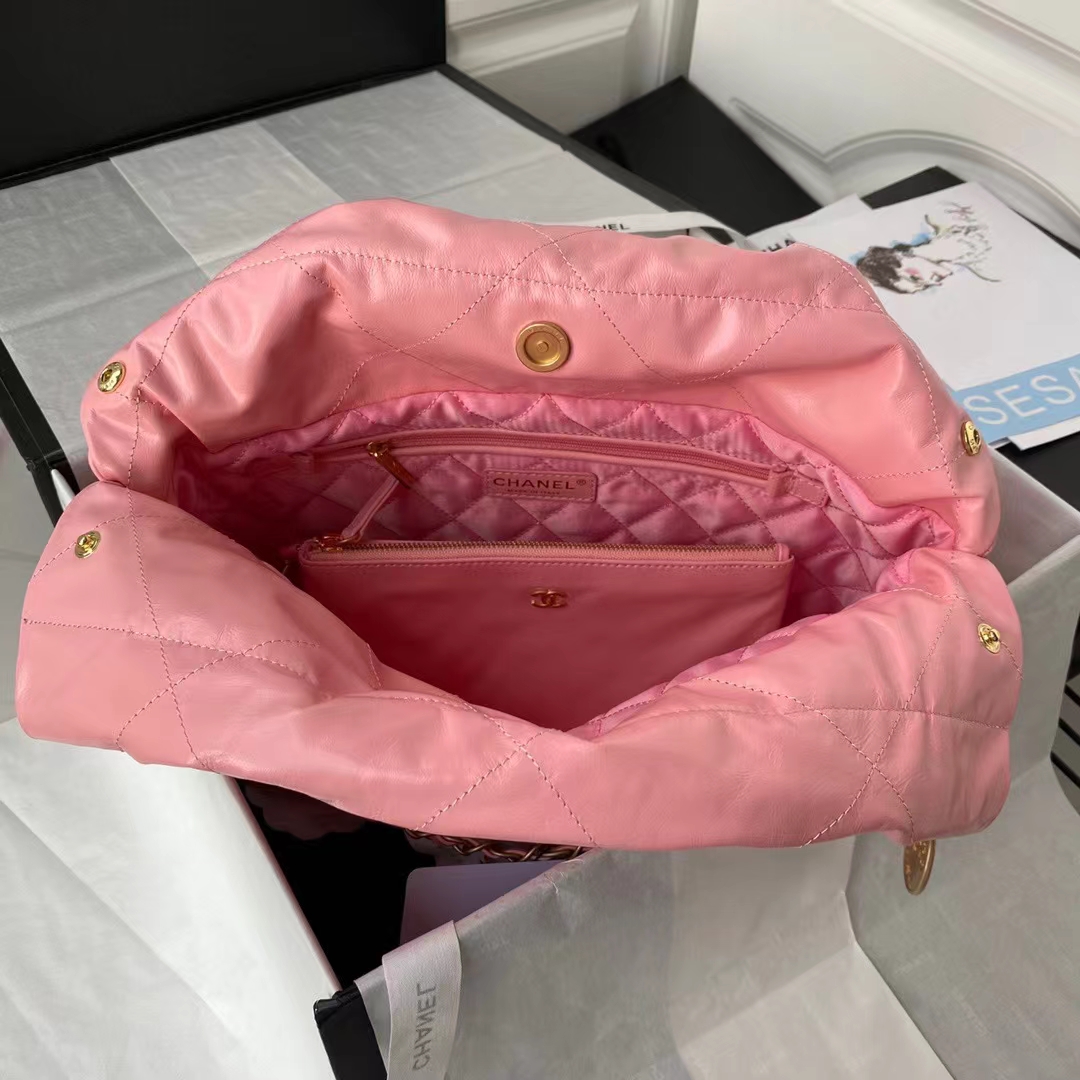 Replicate Chanel 22 AS3260 Small Bag Pink Calfskin Gold Hardware(1:1 replica)