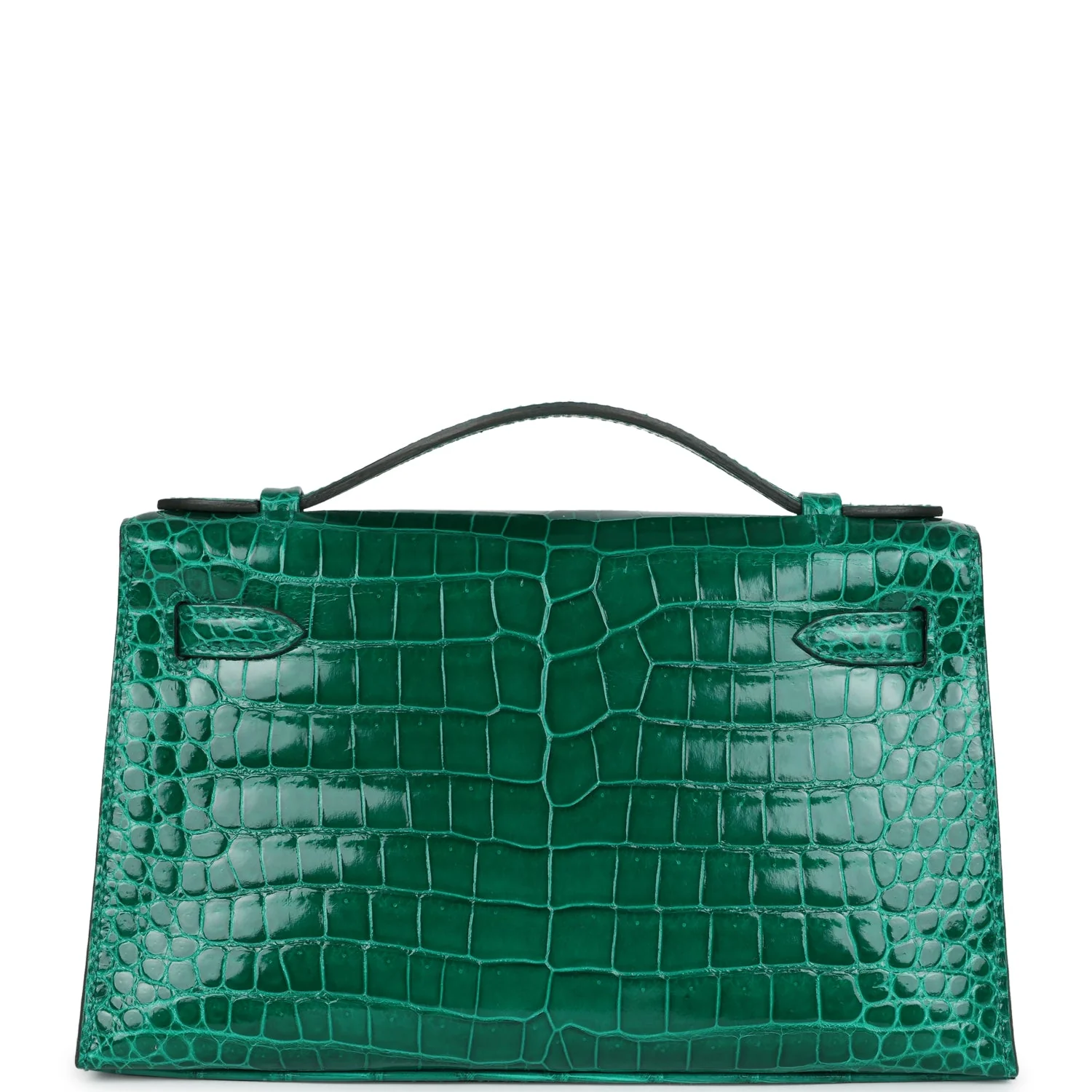 Replicate Hermes Kelly Pochette Emerald Shiny Porosus Crocodile Gold Hardware(1:1 replica)