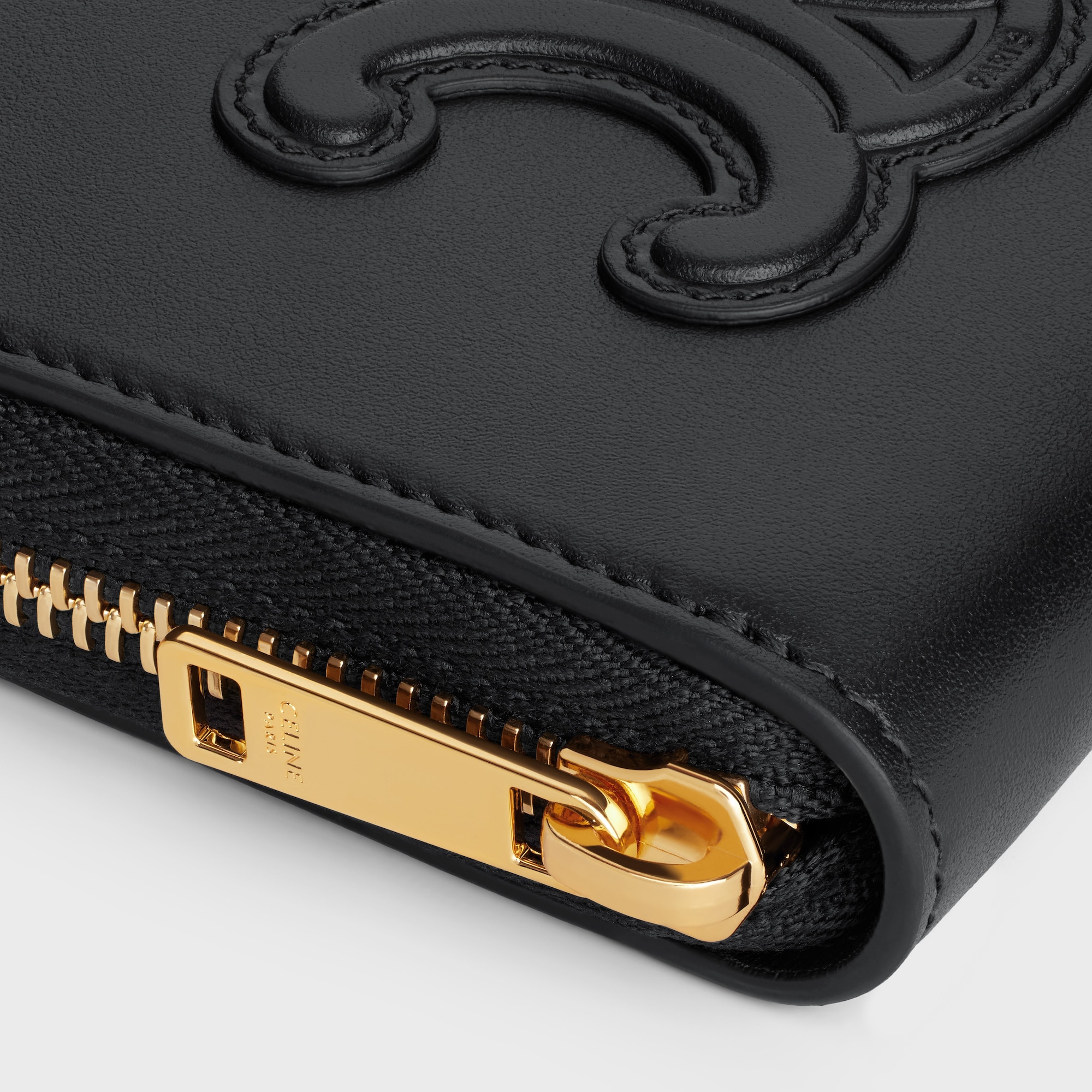 Replicate COMPACT ZIPPED WALLET CUIR TRIOMPHE IN SMOOTH CALFSKIN BLACK(1:1 replica)
