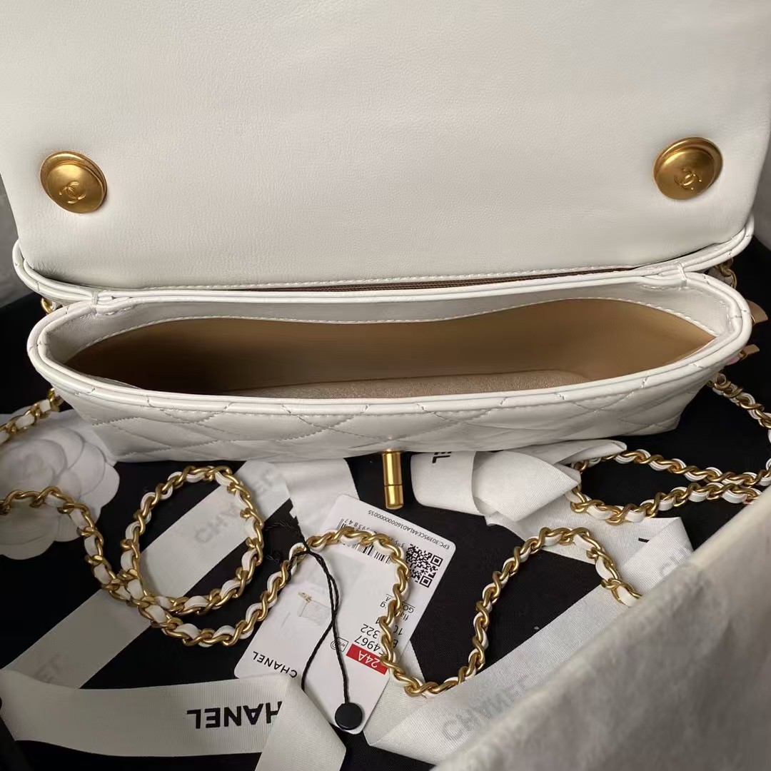 Replicate Chanel AS4967 Small Flap Bag Shiny Lambskin Enamel   Gold Metal White(1:1 replica)