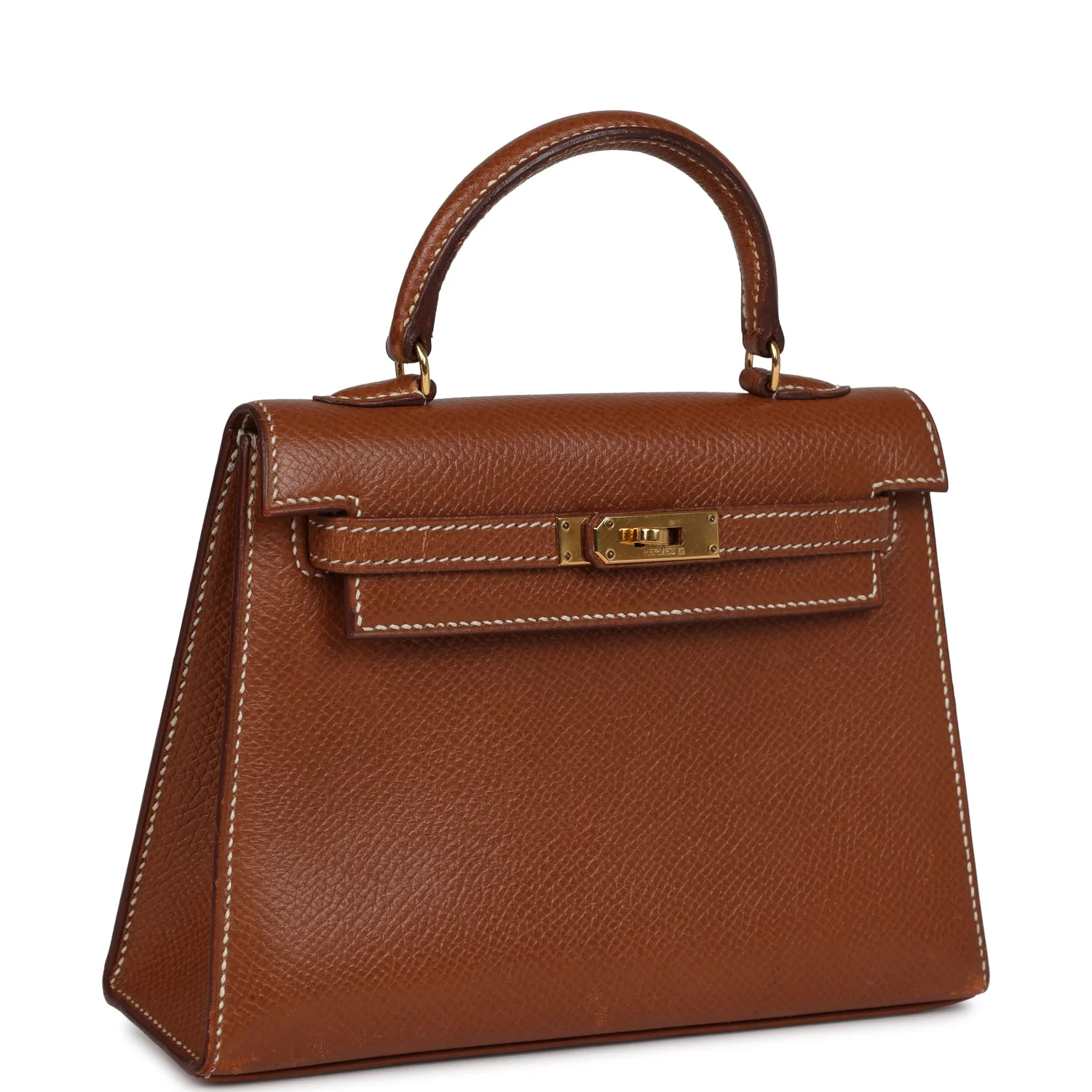 Replicate Vintage Hermes Micro Kelly Sellier 15 Gold Courchevel Gold Hardware(1:1 replica)