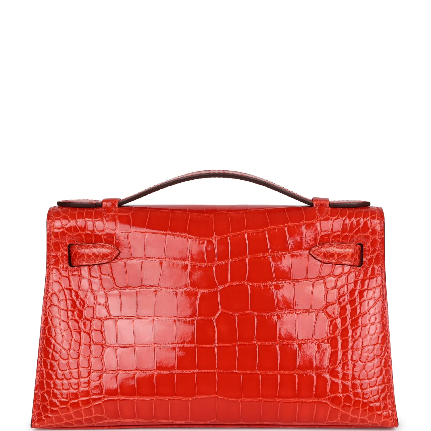 Replicate Hermes Kelly Pochette Orange Poppy Shiny Alligator Palladium Hardware(1:1 replica)