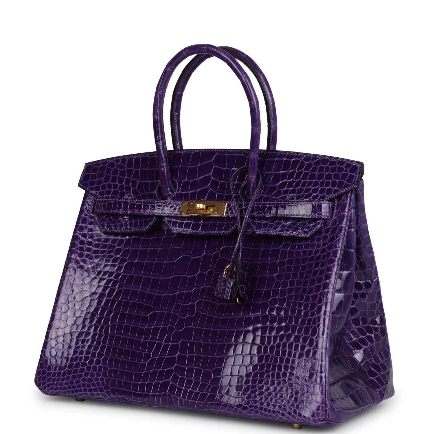 Replicate Hermes Birkin 35 Ultraviolet Shiny Porosus Crocodile Gold Hardware(1:1 replica)