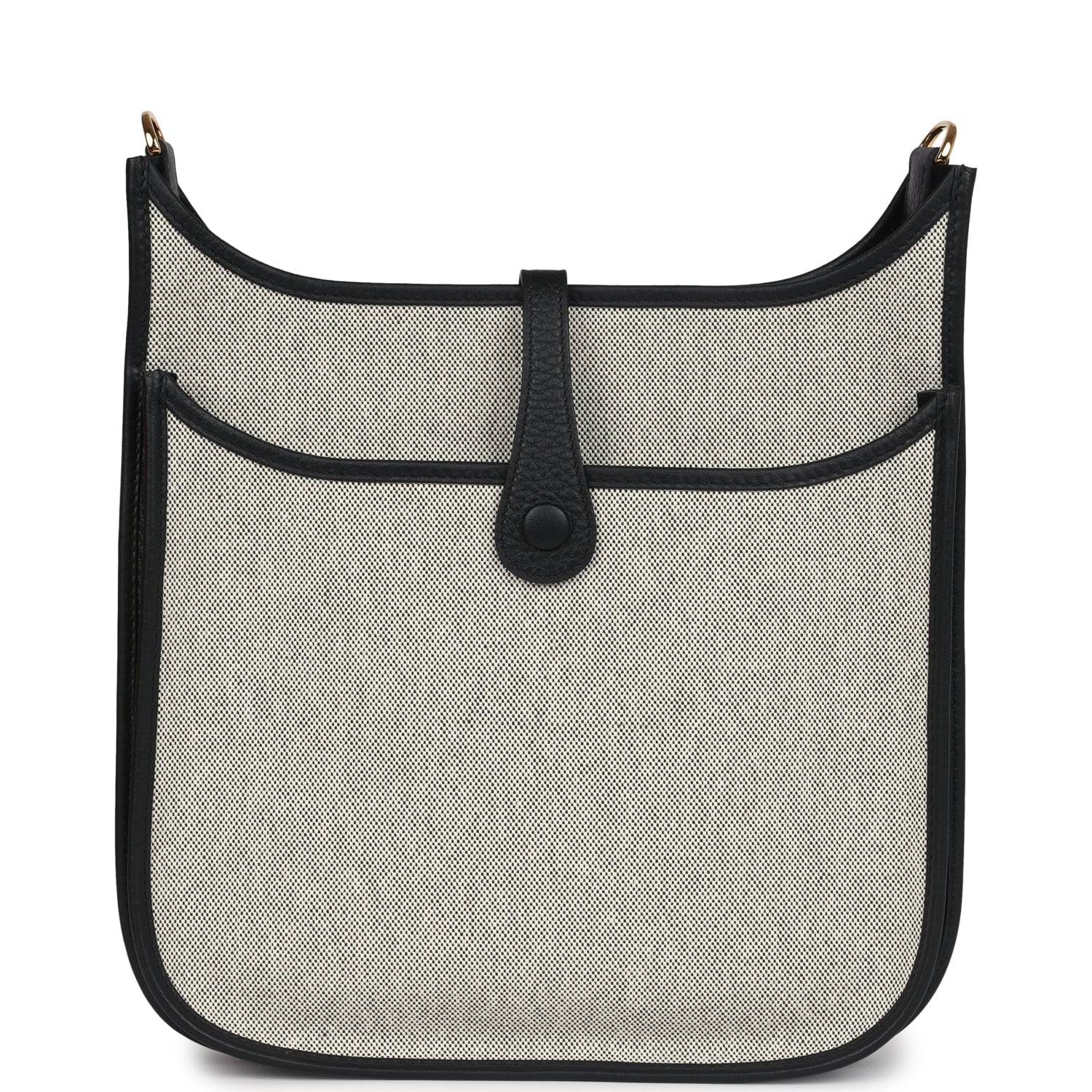 Replicate Hermes Evelyne III PM Black Clemence and Ecru Toile Gold Hardware(1:1 replica)