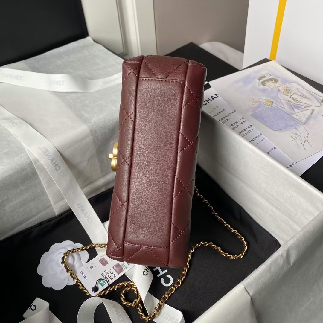 Replicate Chanel AS5011 Flap bag Shiny Lambskin Imitation Pearls   Gold-Tone Metal Wine Red(1:1 replica)