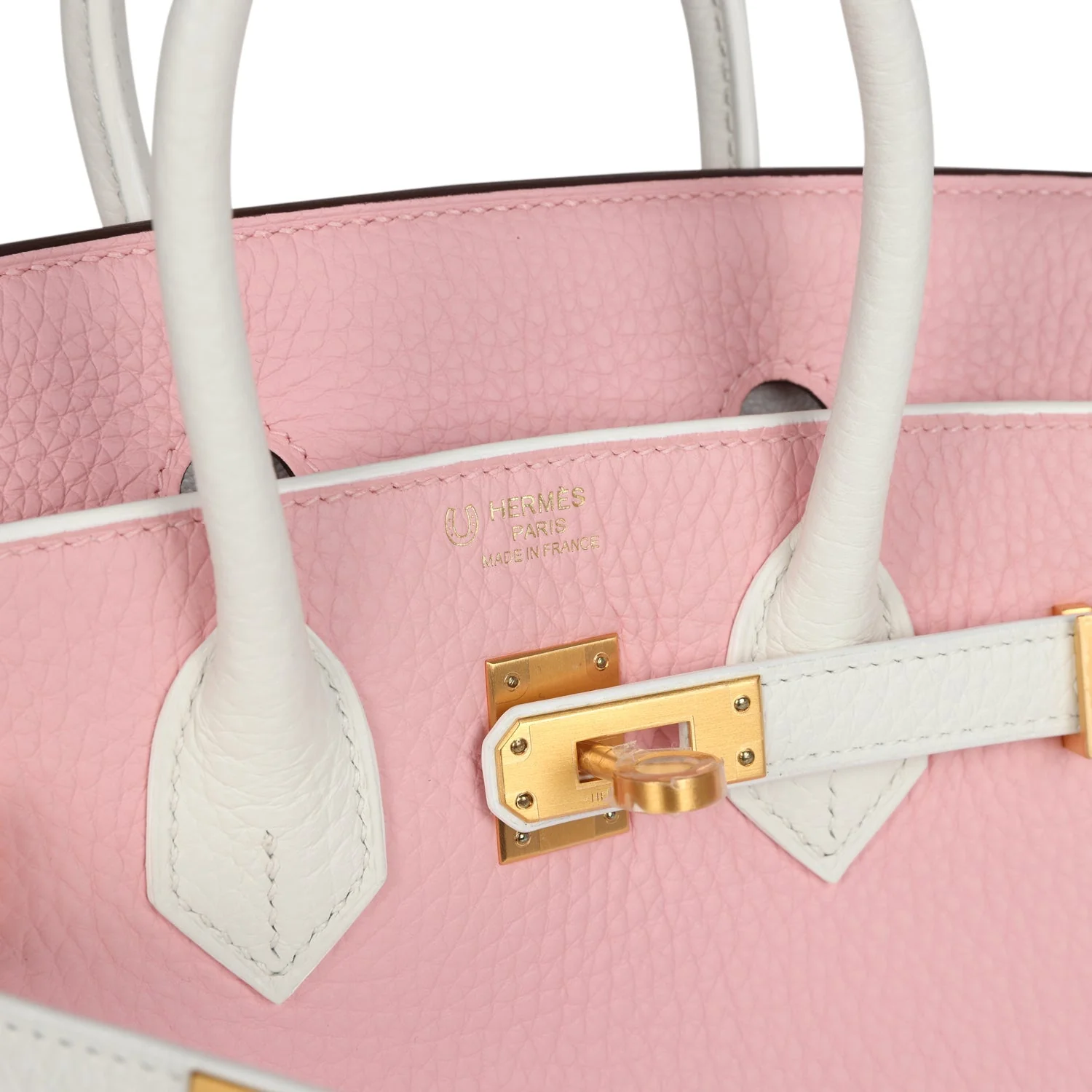 Replicate Hermes Special Order (HSS) Birkin 25 Rose Sakura and White Clemence Brushed Gold Hardware(1:1 replica)