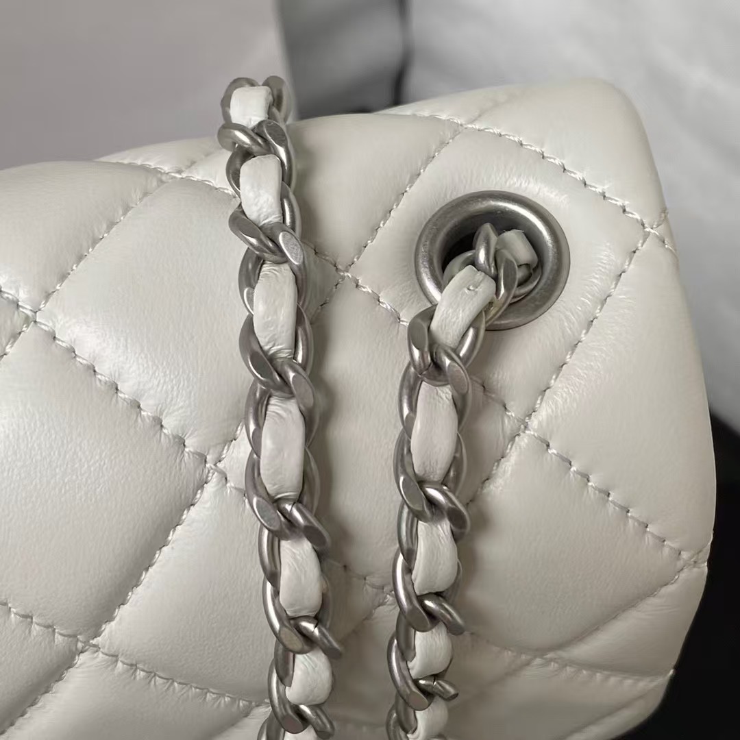 Replicate Chanel 23C AS1786 Mini Square Pearl Embossed Flap Bag Antique Silver Hardware White(1:1 replica)