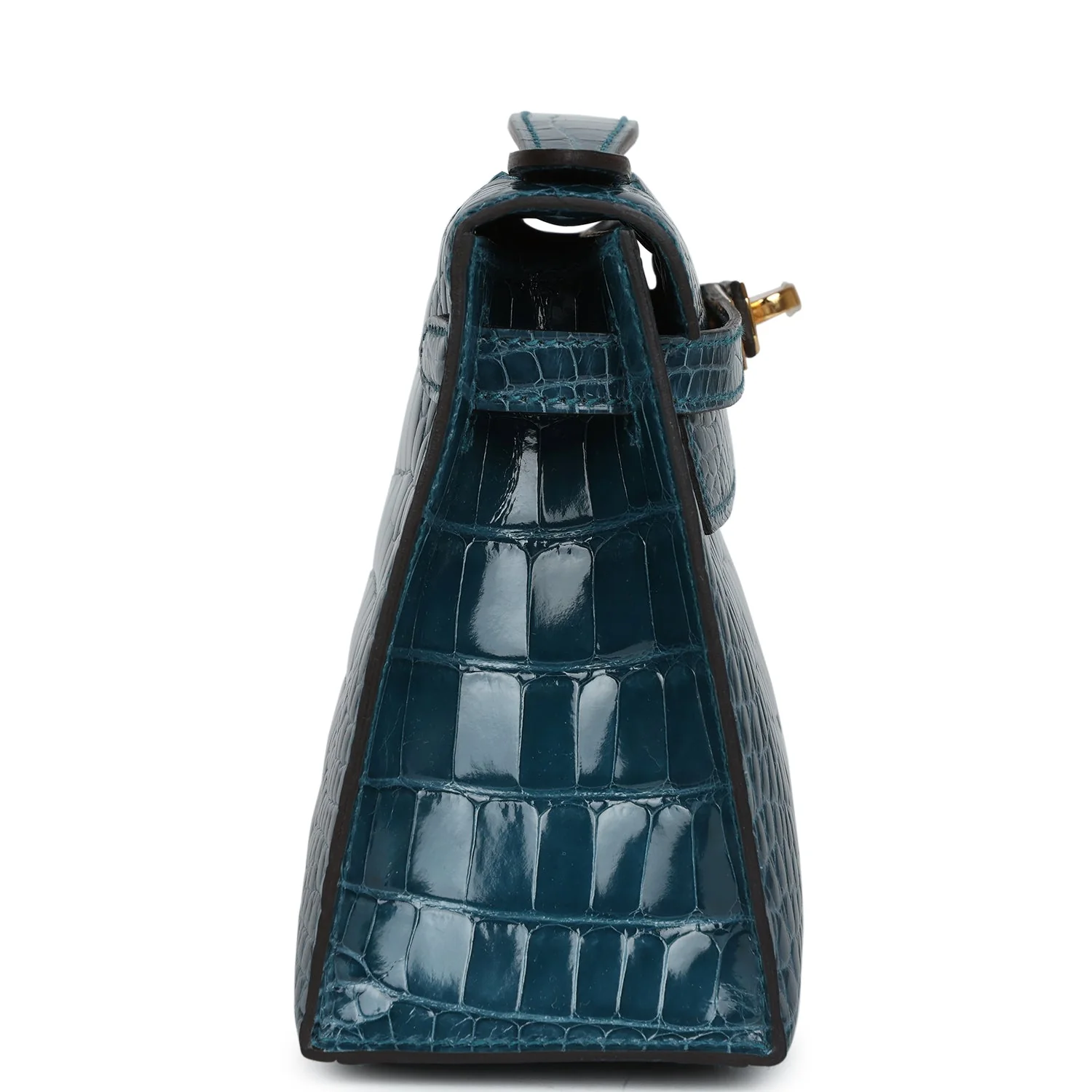 Replicate Hermes Kelly Pochette Vert Bosphore Shiny Alligator Gold Hardware(1:1 replica)