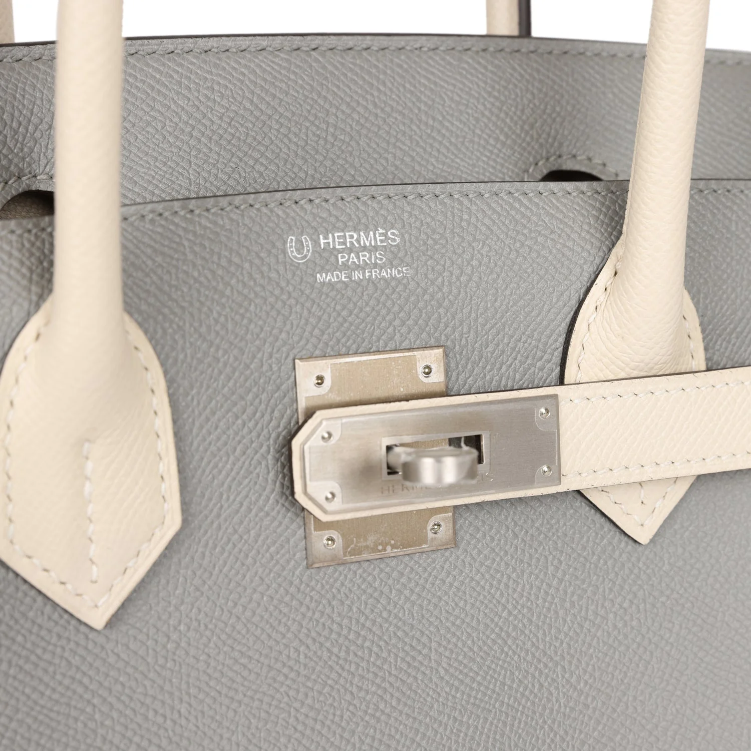 Replicate Hermes Special Order (HSS) Birkin 30 Gris Mouette and Craie Epsom Brushed Palladium Hardware(1:1 replica)