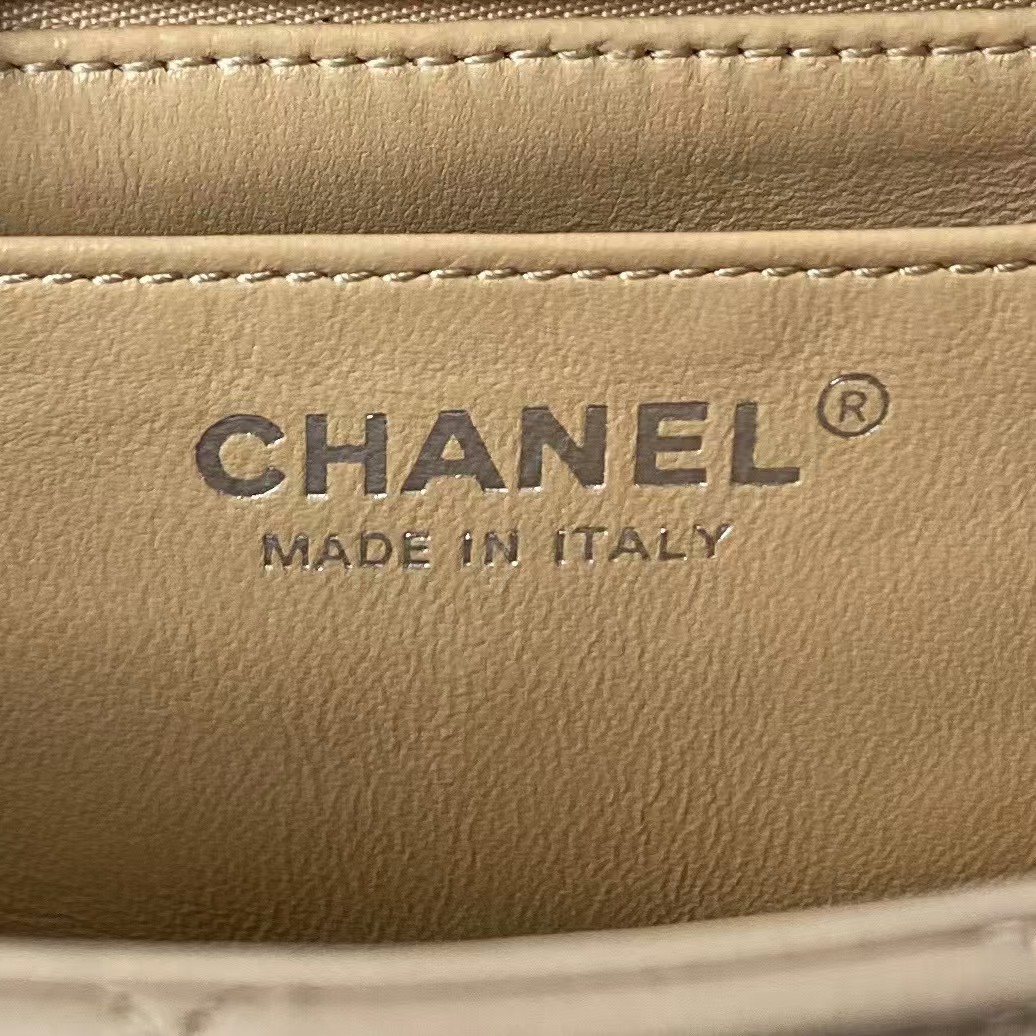 Replicate Chanel 23K AS1787 Mini Pearl Embossed Rectangular Flap Bag Lambskin Brushed Silver Metal Hardware Apricot(1:1 replica)