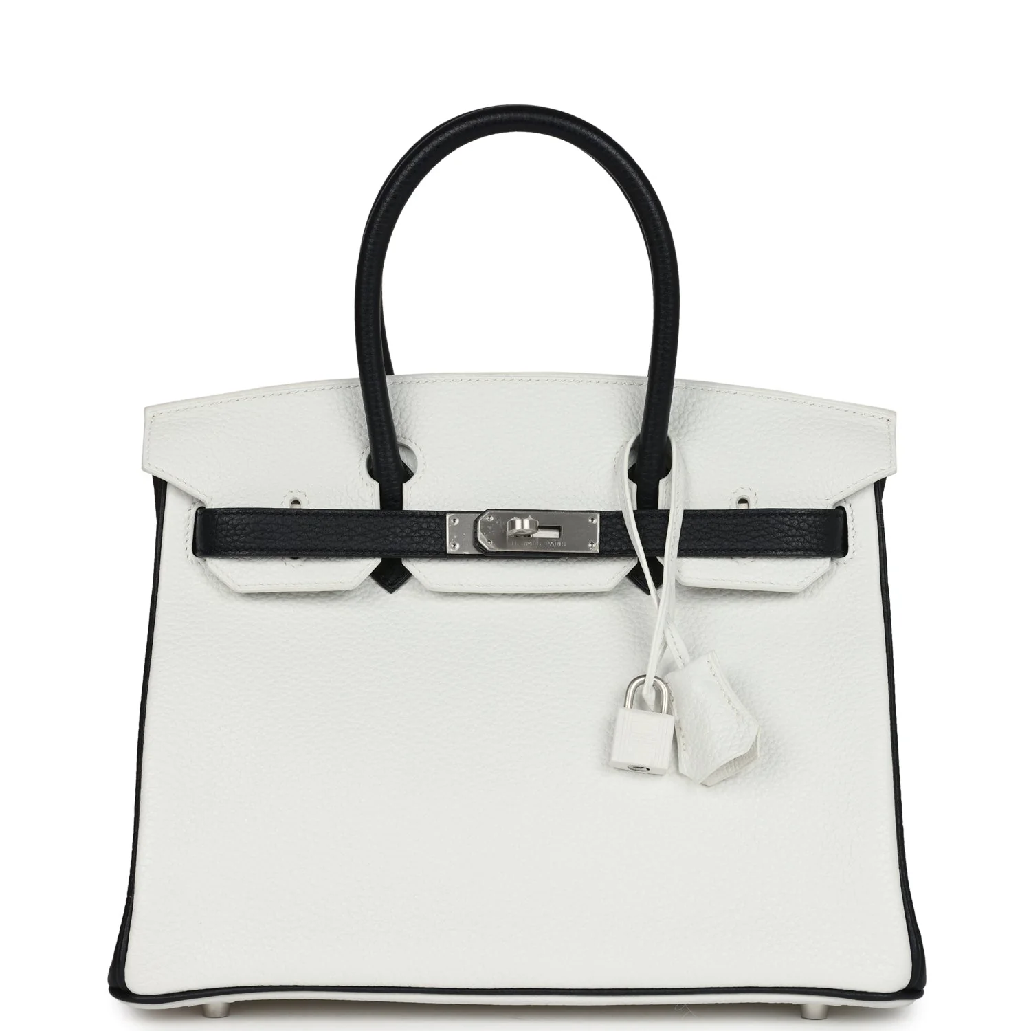 Replicate Hermes Special Order (HSS) Birkin 30 White and Black Clemence Brushed Palladium Hardware(1:1 replica)