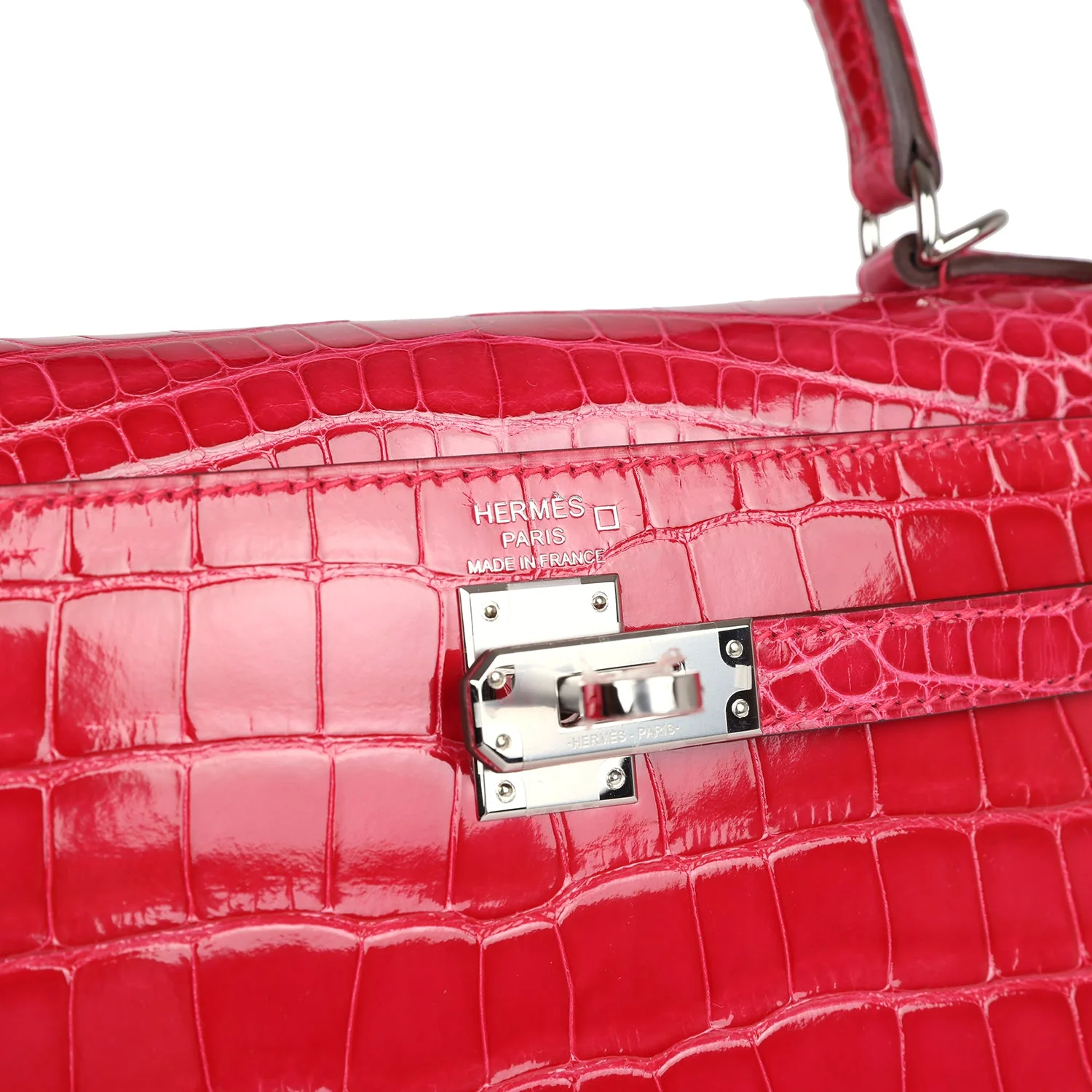 Replicate Hermes Kelly Sellier 25 Rose Extreme Shiny Alligator Palladium Hardware(1:1 replica)