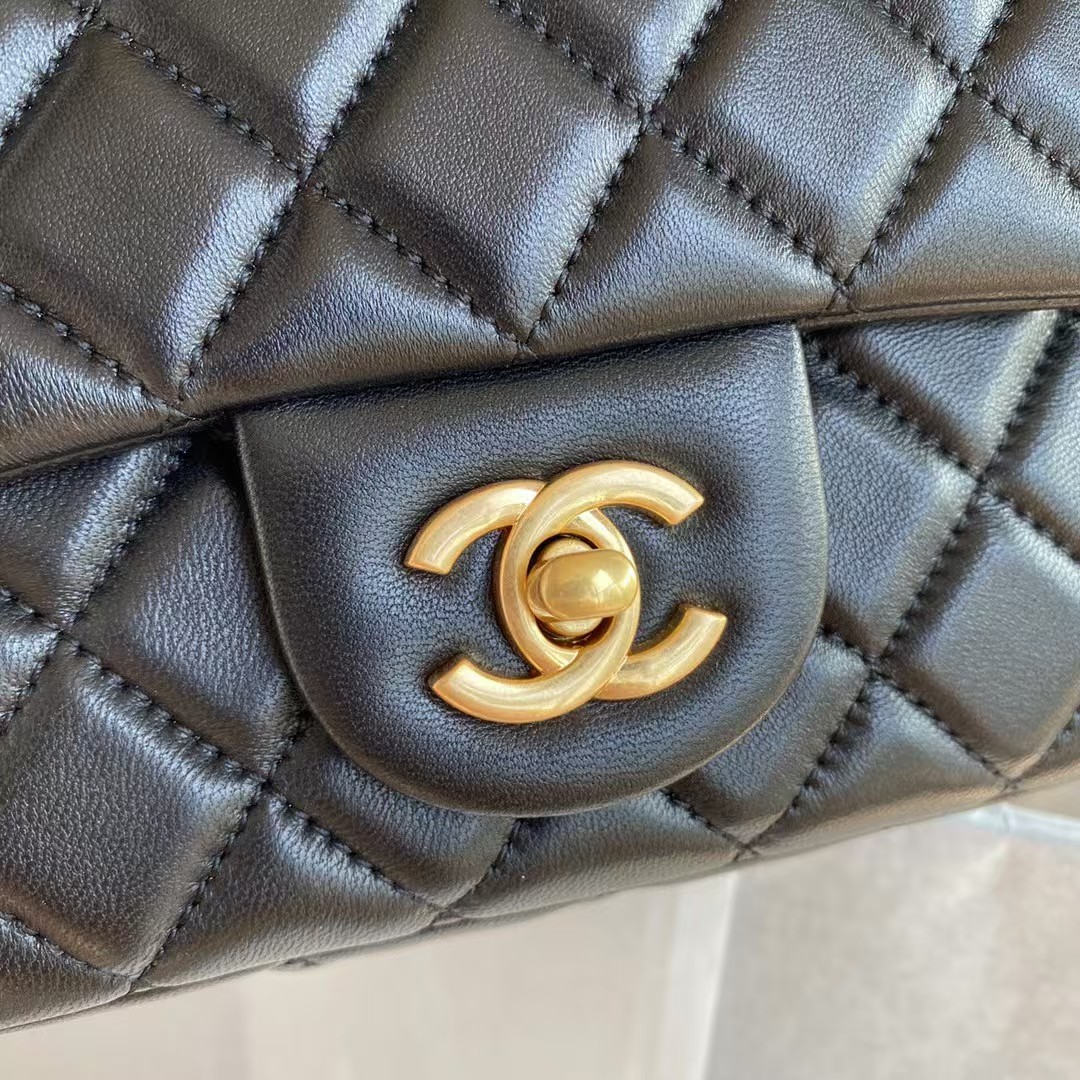 Replicate Chanel 23C AS1786 Mini Square Pearl Embossed Flap Bag Antique Gold Hardware Black(1:1 replica)